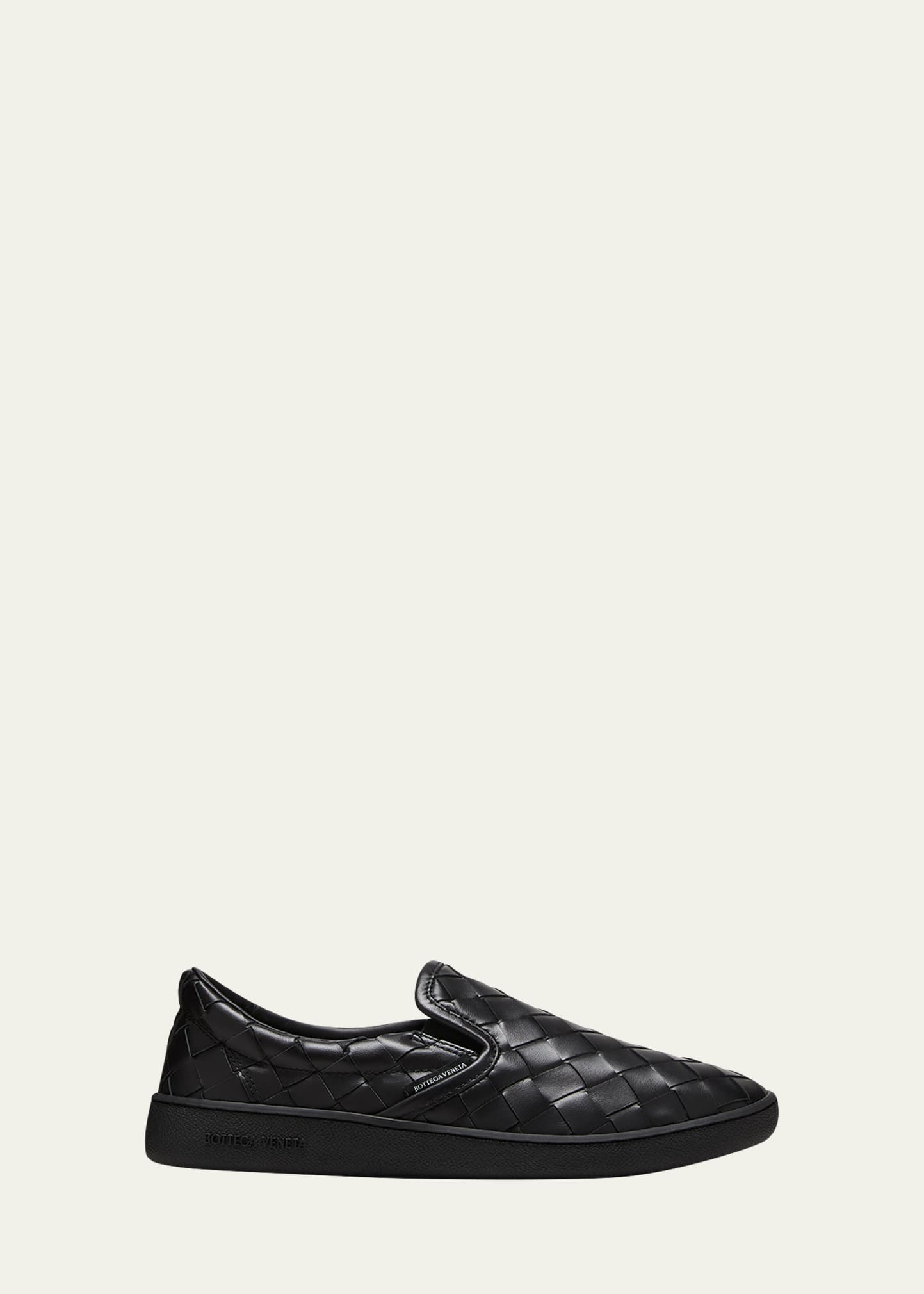 Shop Bottega Veneta Sawyer Woven Leather Slip-on Sneakers In Black