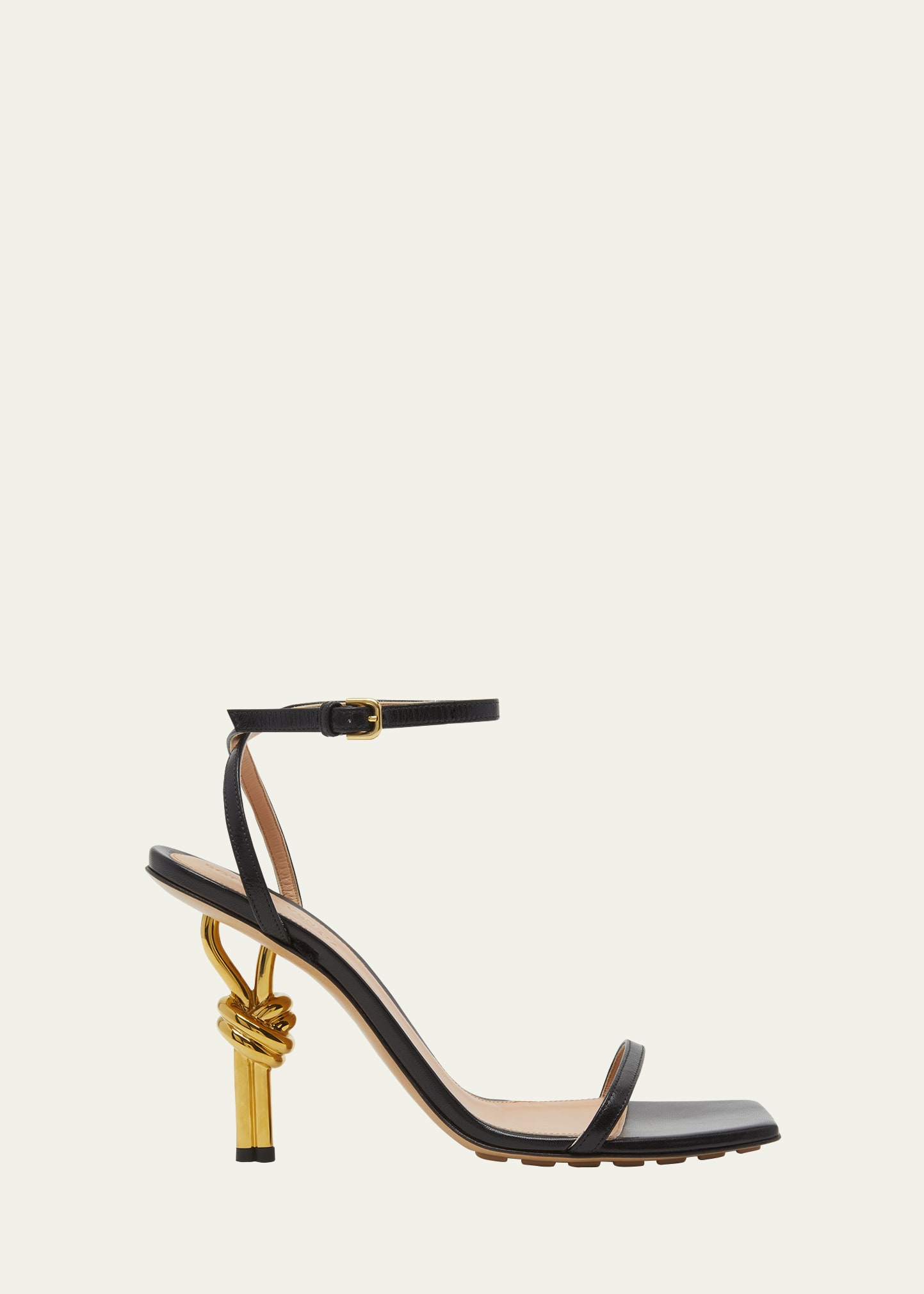 Leather Knot-Heel Ankle-Strap Sandals