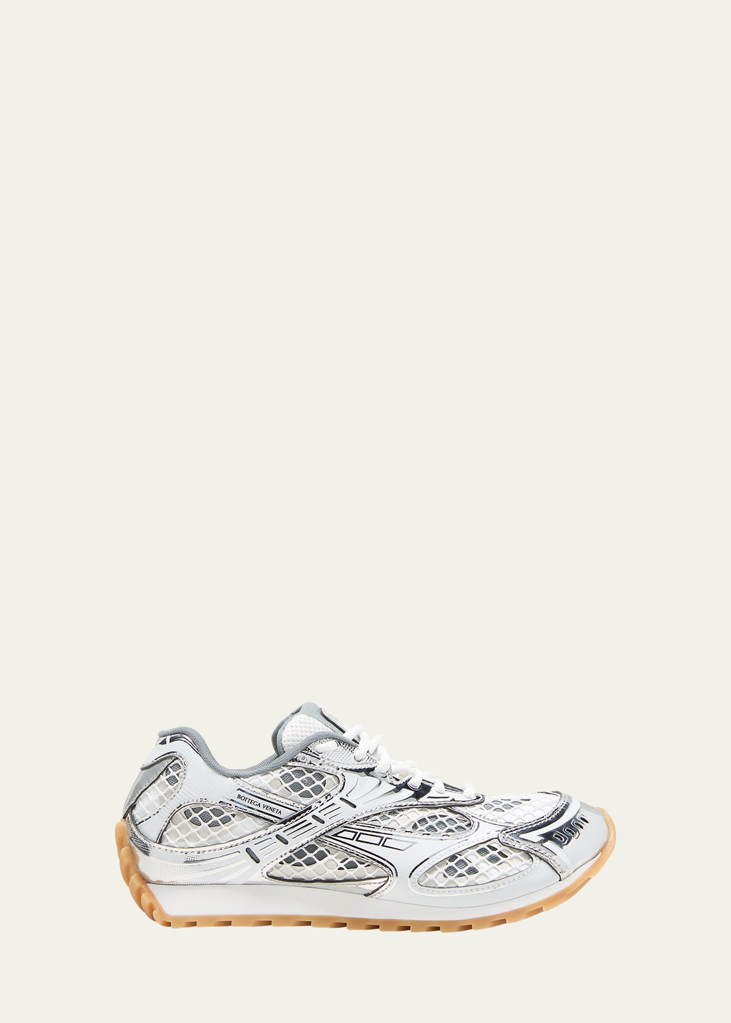Shop Bottega Veneta Orbit Metallic Net Runner Sneakers In Silver White