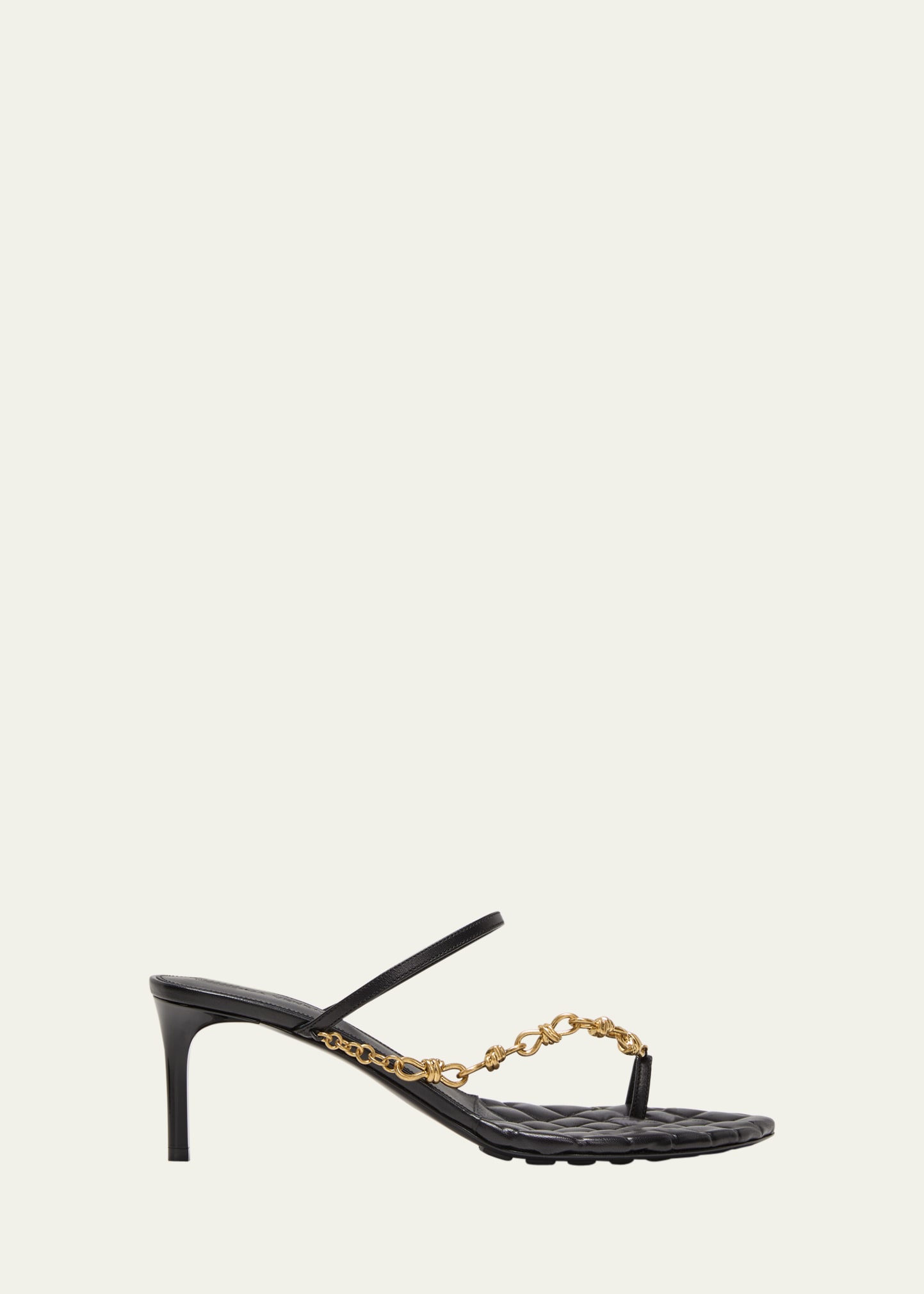 Leather Chain Toe-Ring Slide Sandals