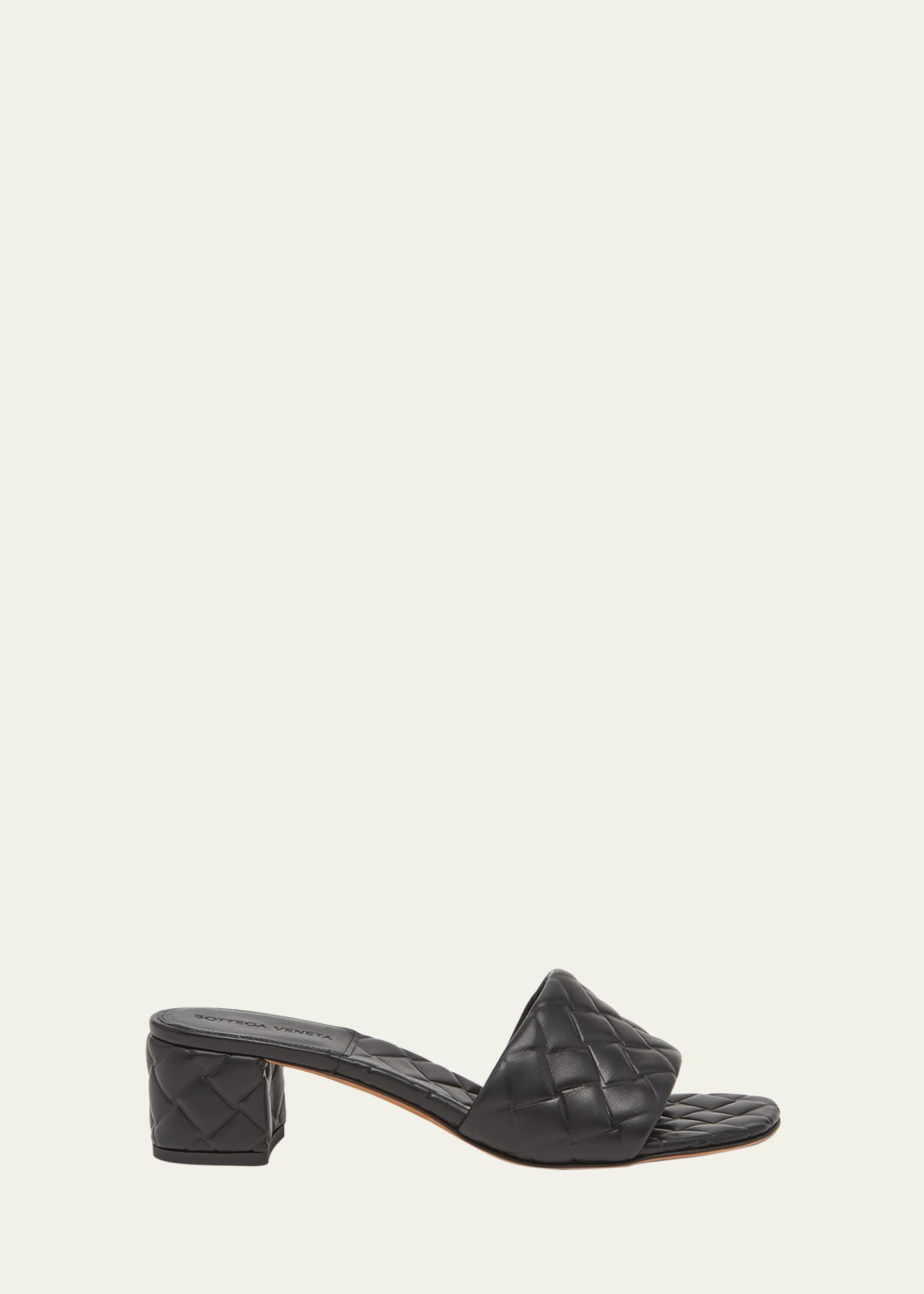 Bottega Veneta Women Leather Heel Sandals With Intrecciato Motif In Black