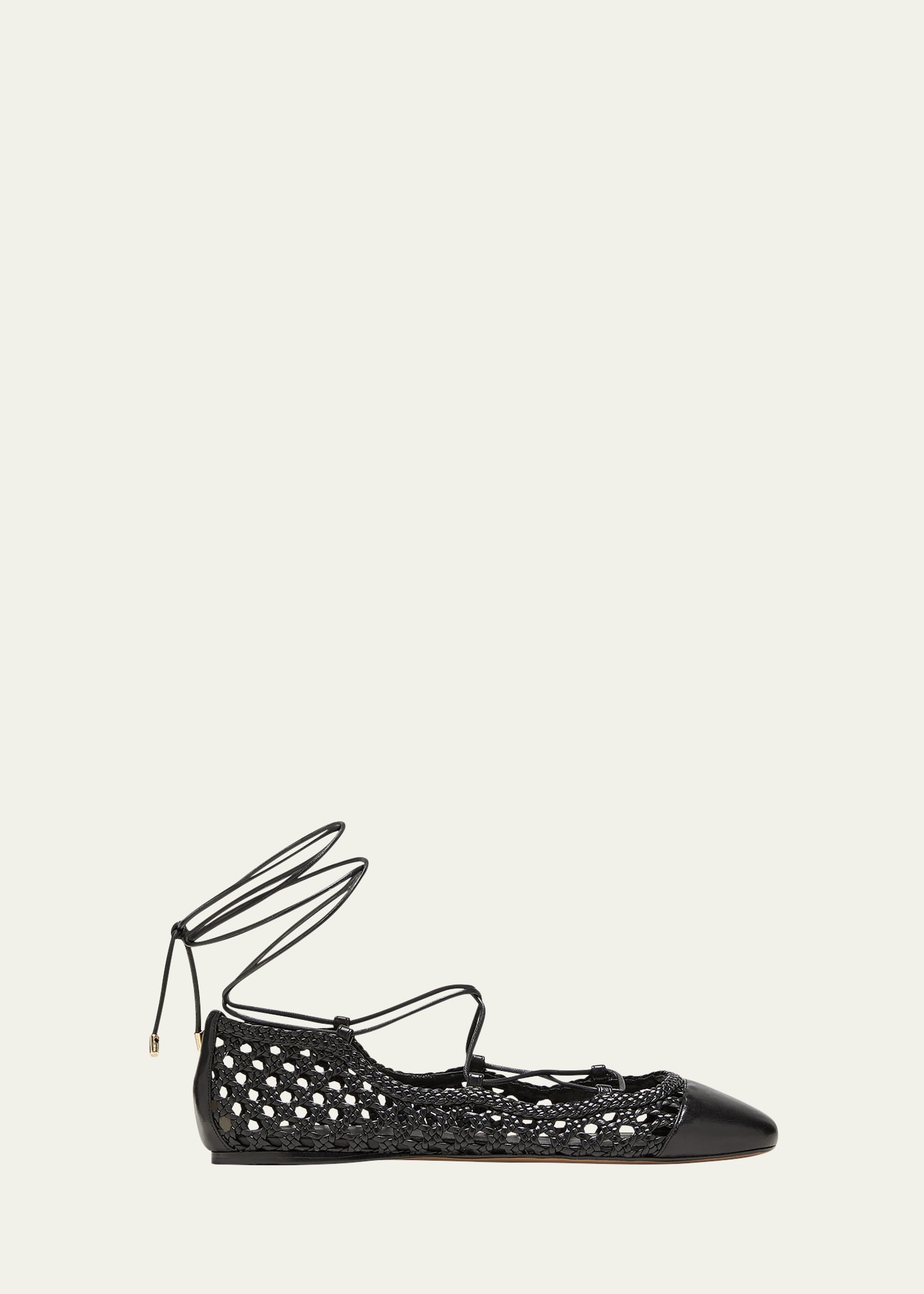 Alexandre Birman Braided Leather Ankle-wrap Ballerina Flats In Black