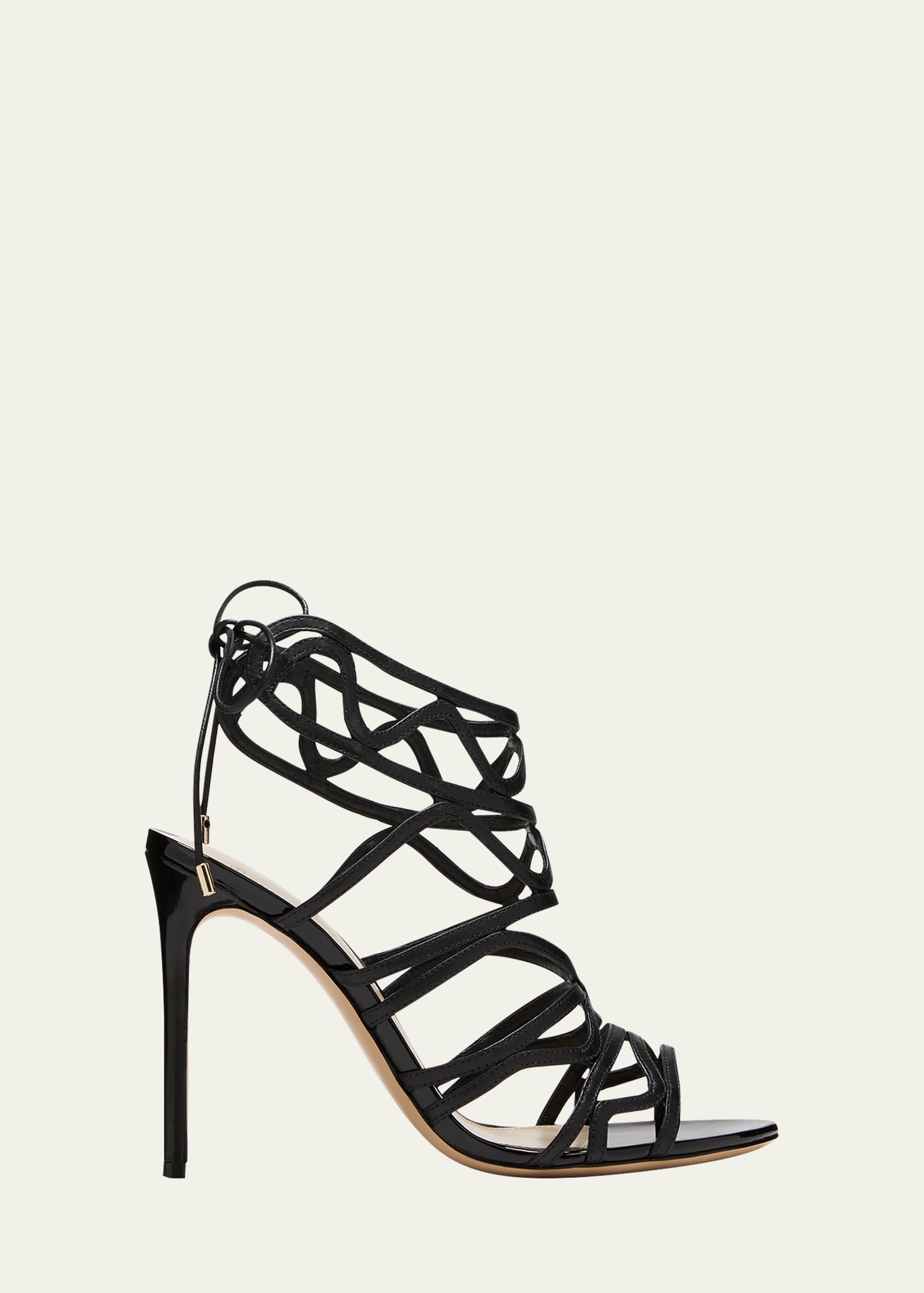 Alexandre Birman Melody Leather Caged Ankle-tie Sandals In Black