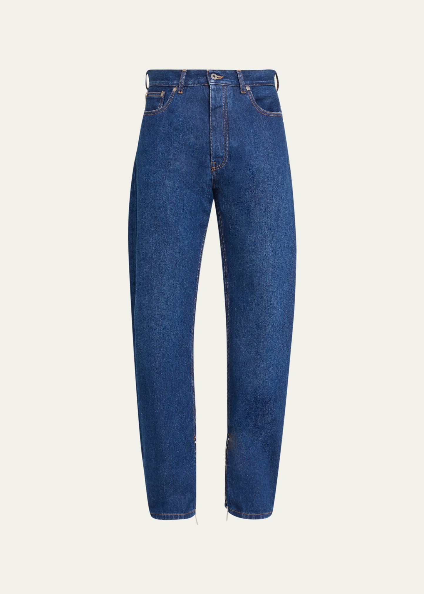 Shop Off-white Men's Arrow Zip-hem Straight-leg Jeans In Medium Blue