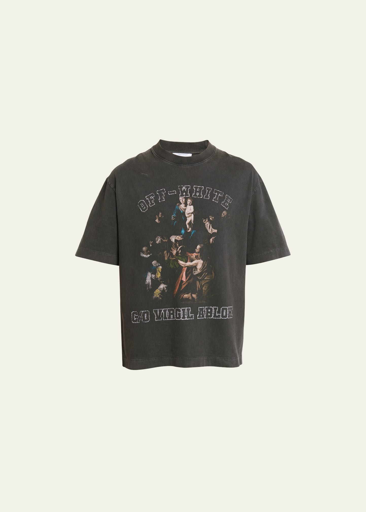 Shop Off-white Men's Caravaggio Mary Faded T-shirt In Black
