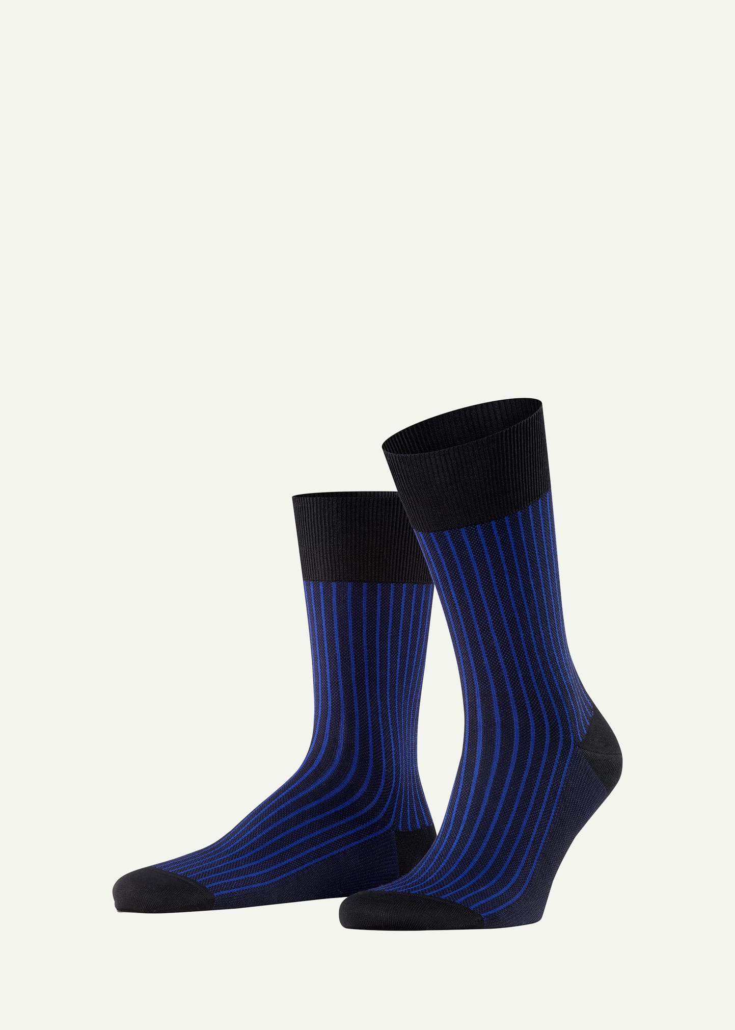 Falke Men's Cotton Stripe Mid-calf Socks In Black-blue