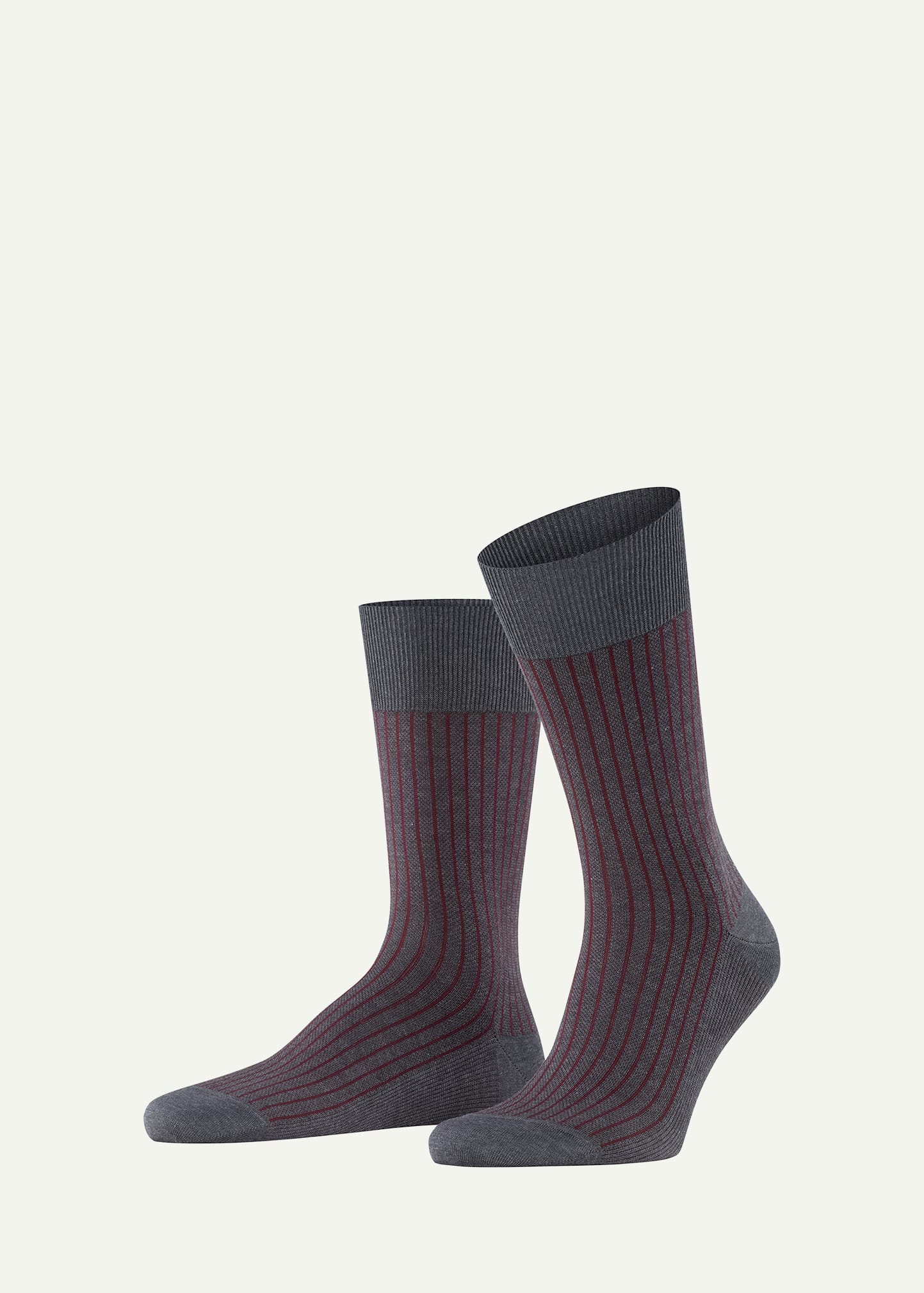 Falke Men's Cotton Stripe Mid-calf Socks In Grey-burgundy