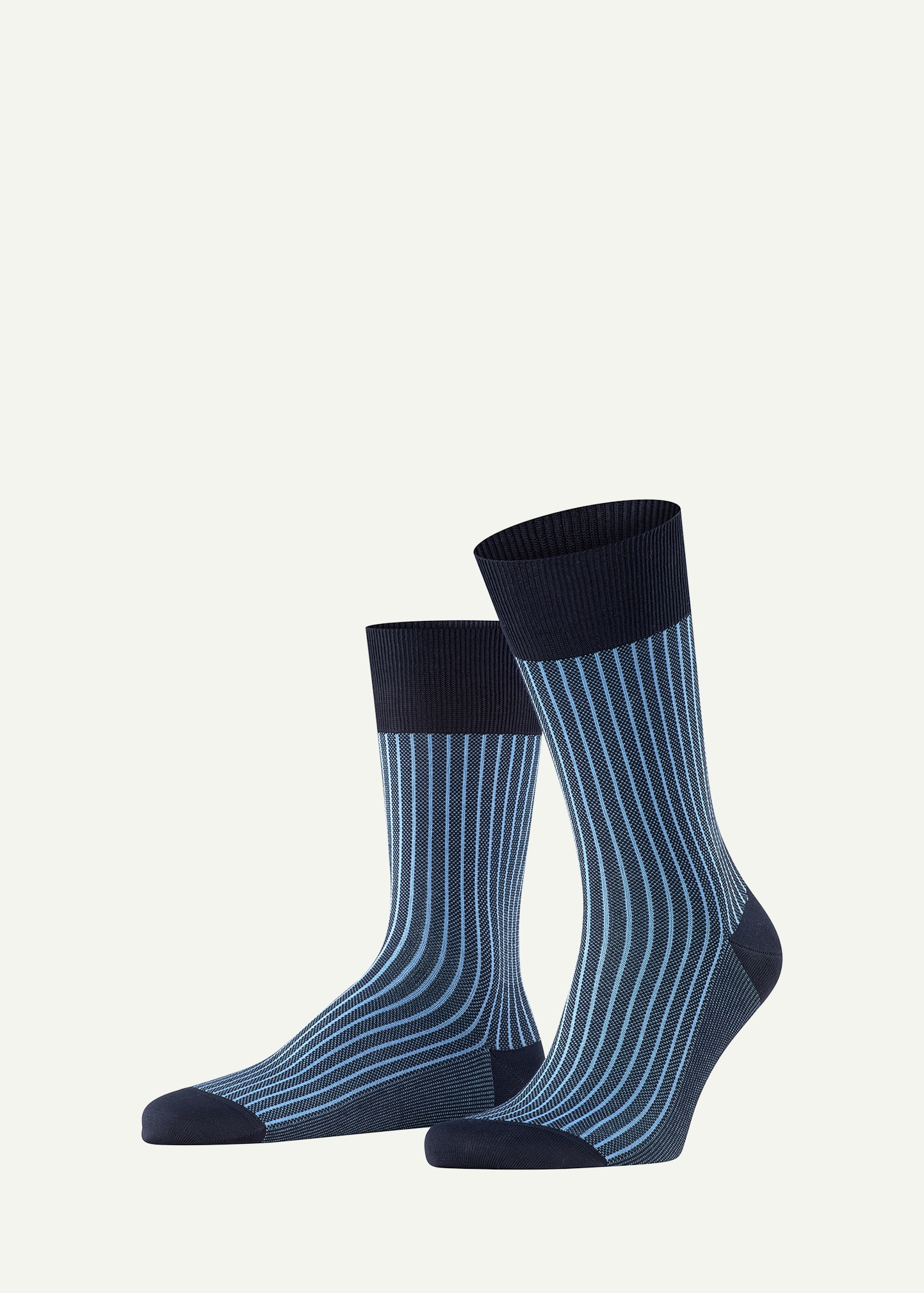 Falke Mercerized Cotton & Nylon Two Tone Stripe Jacquard Dress Socks In Dark Navy