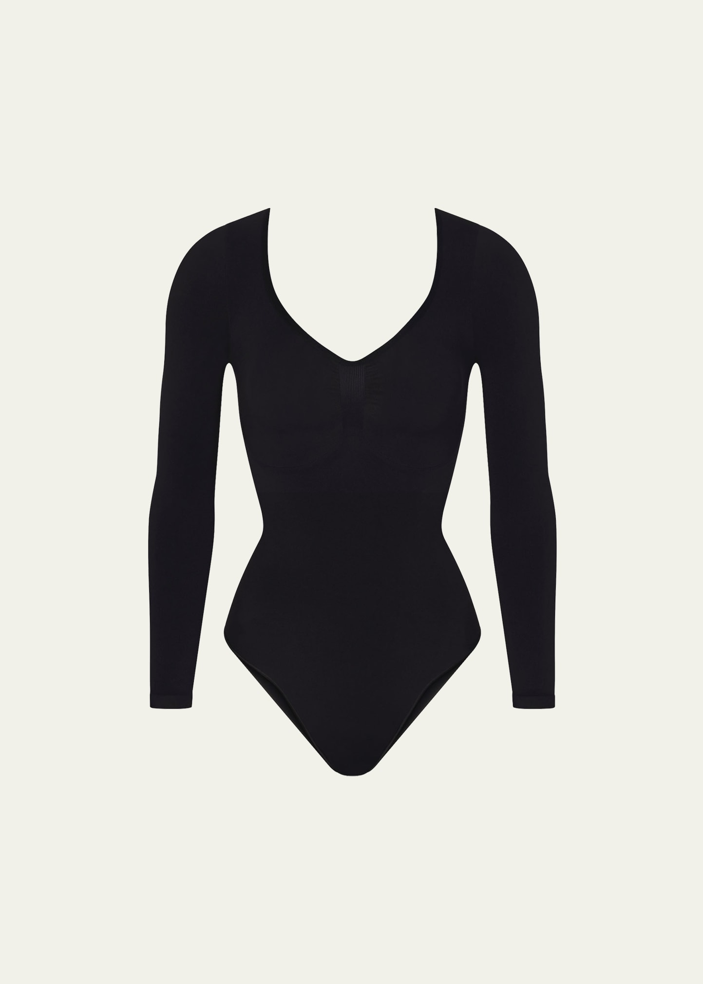 Skims Seamless Sculpt Long Sleeve Bodysuit In Onyx