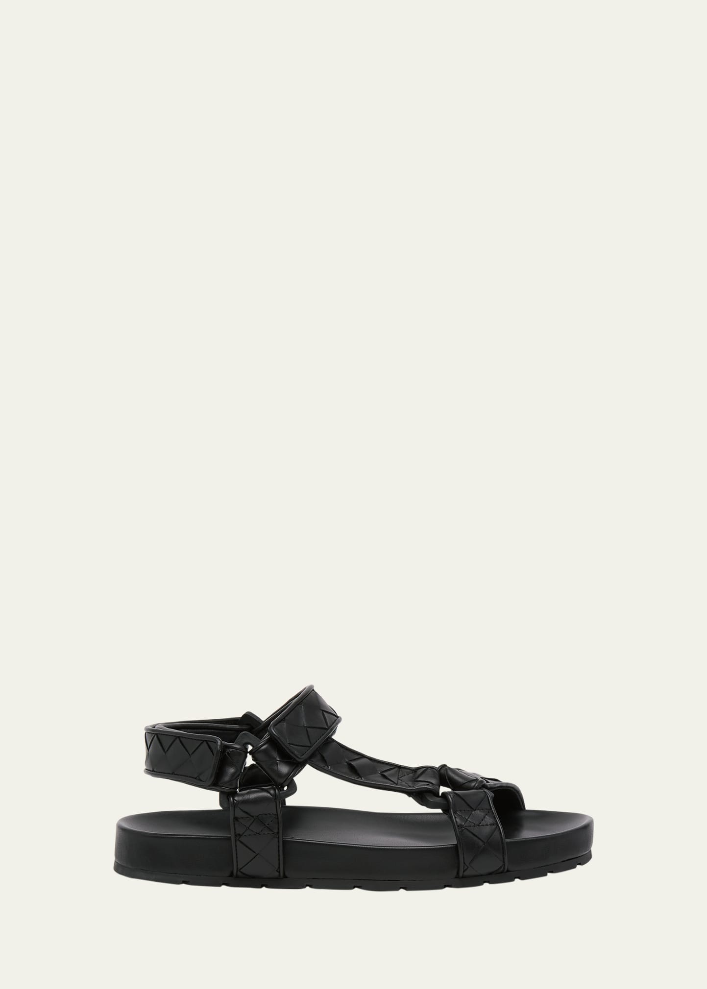 Shop Bottega Veneta Men's Trip Intreccio Leather Slingback Sandals In Black