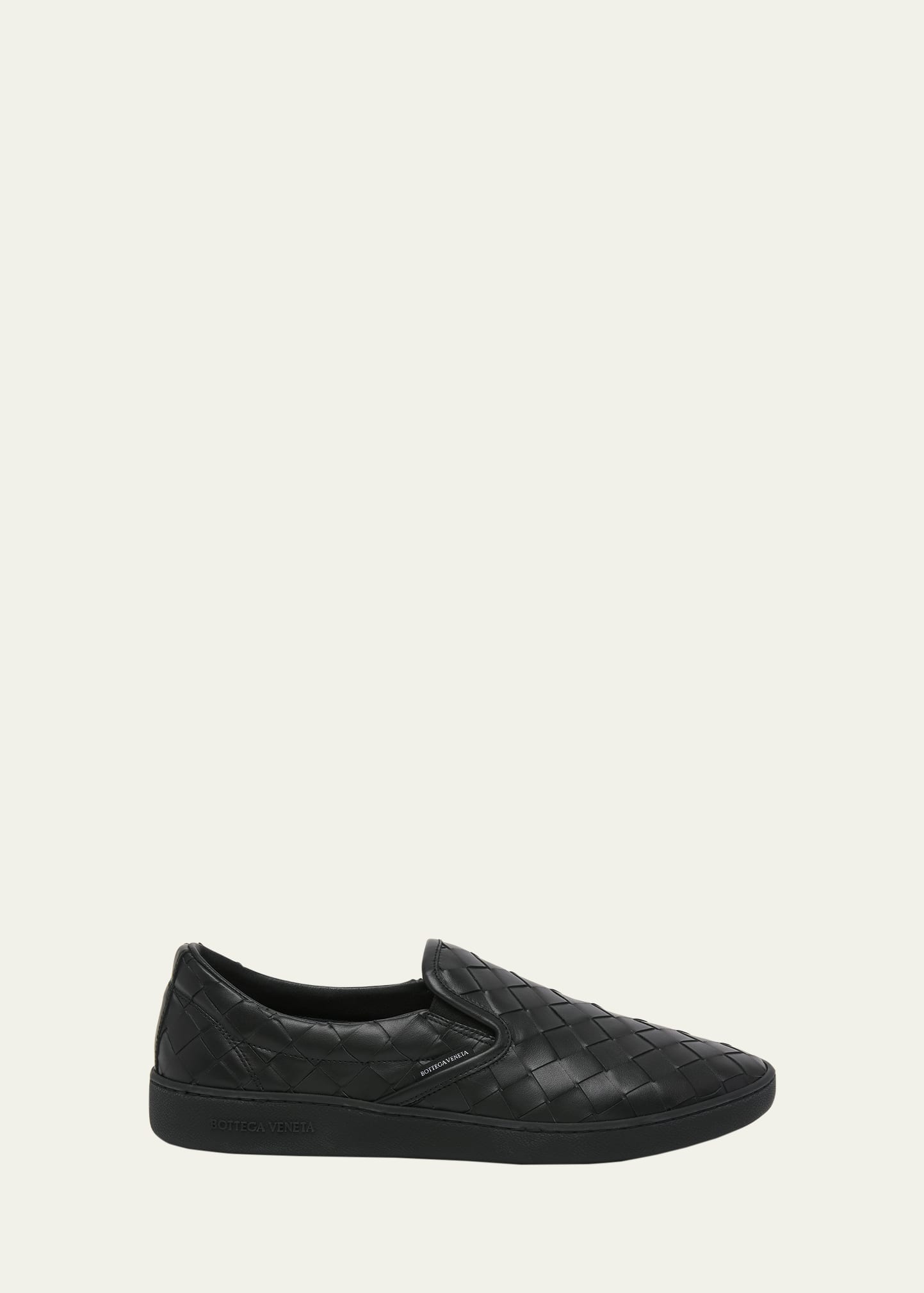 Shop Bottega Veneta Men's Sawyer Intrecciato Leather Slip-on Sneakers In Black