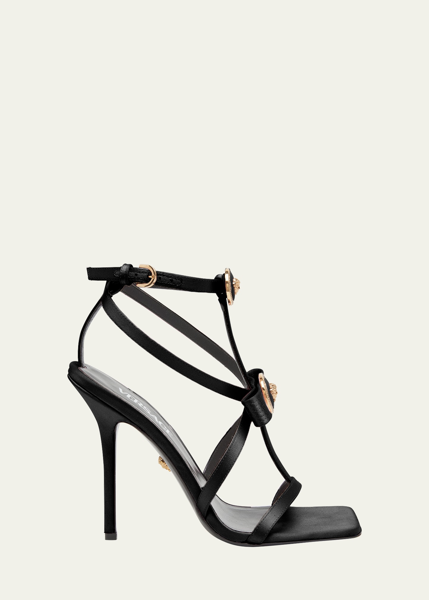 Versace Medusa Ribbon Silk Caged Sandals In 1b00v-black-versa