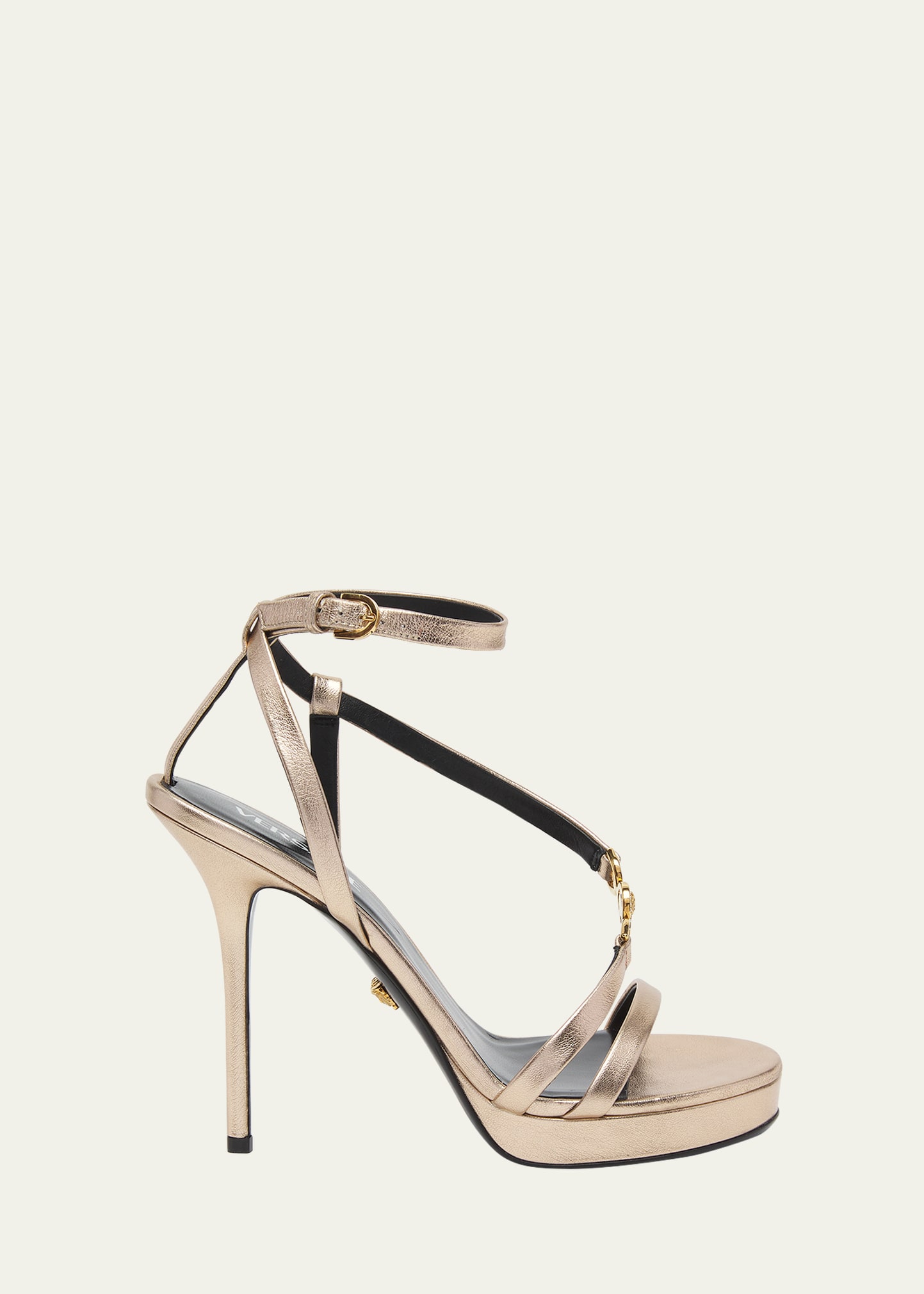 Shop Versace Medusa Metallic Ankle-strap Sandals In 1y84v-champagne-v