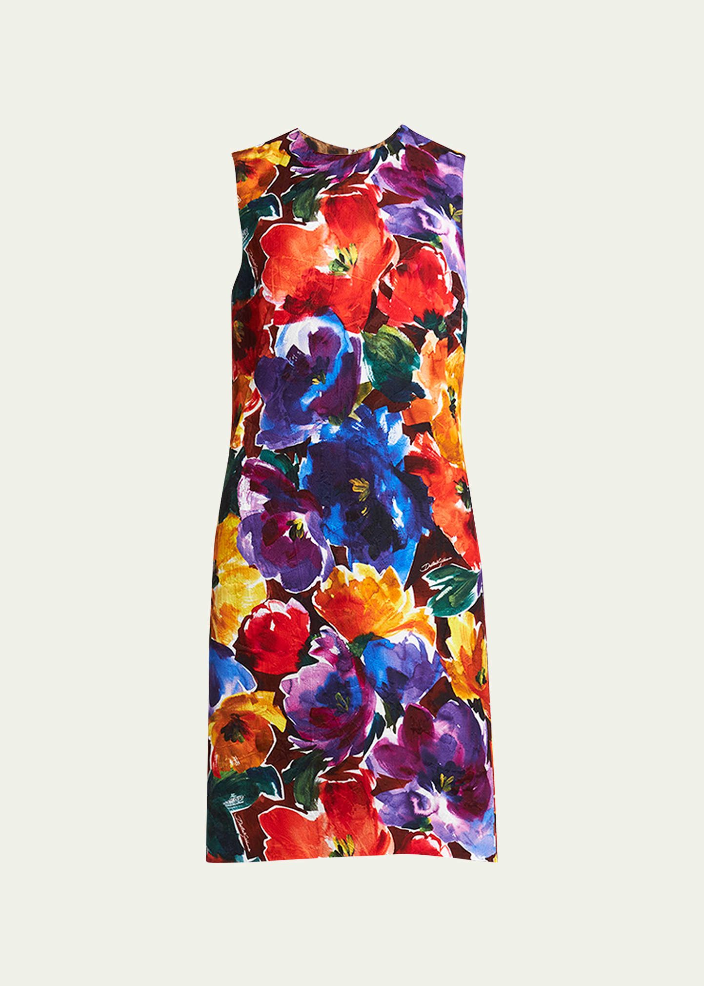 Dolce & Gabbana Abstract Floral Shift Dress In Brownflowe