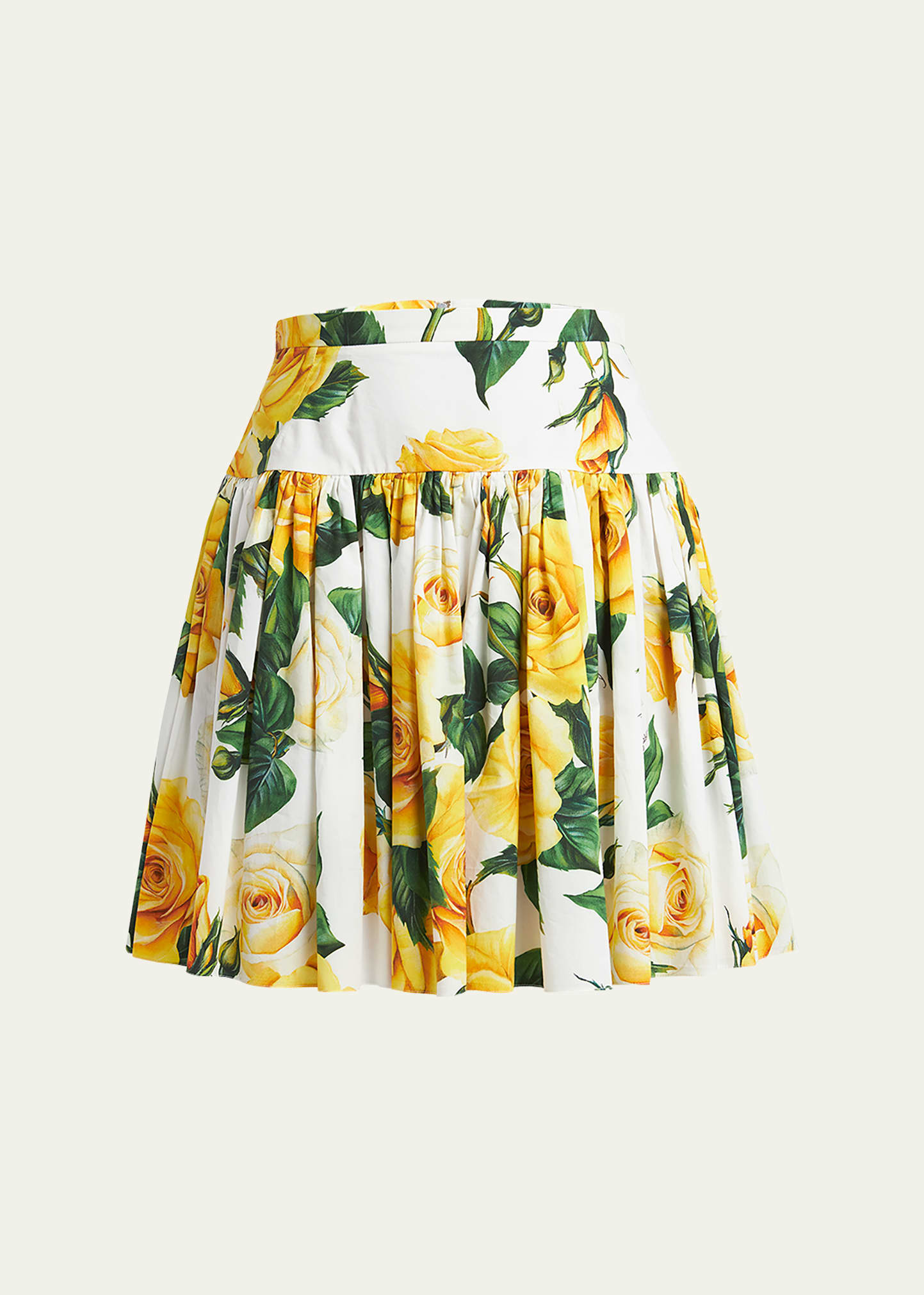 Rose-Print Pleated Poplin Mini Skirt
