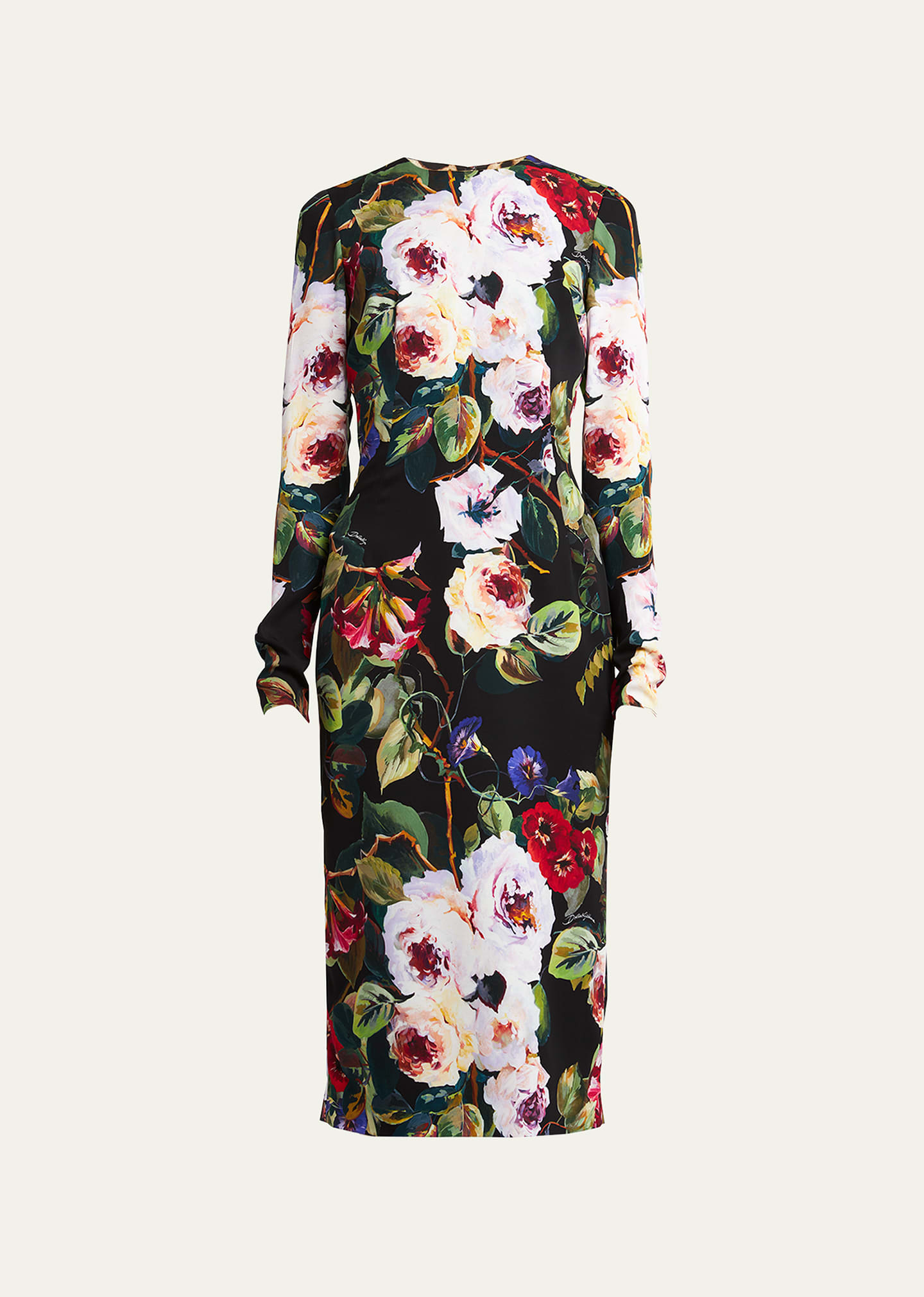 Shop Dolce & Gabbana Floral-print Long Sleeve Midi Dress In Blackflowe