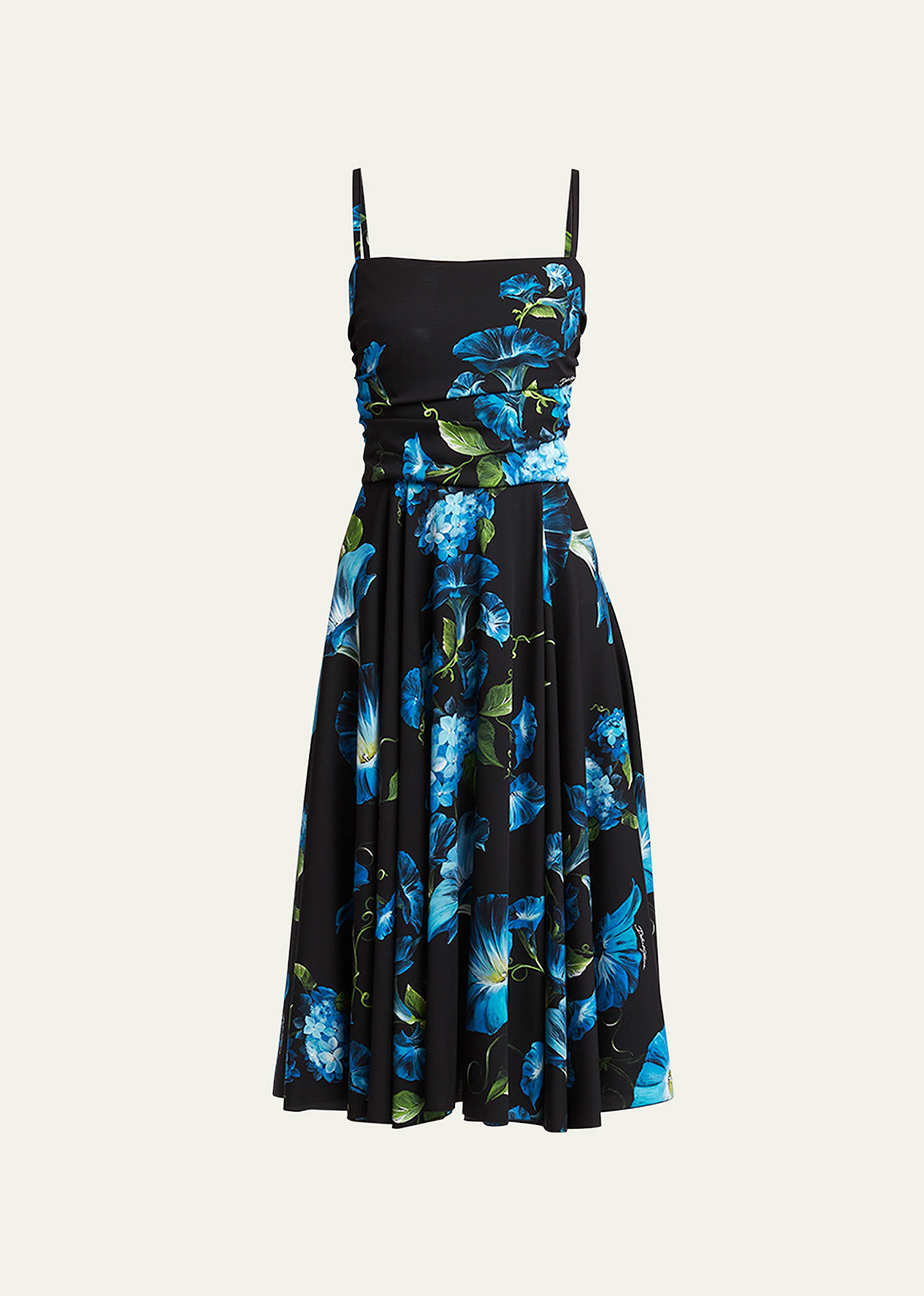 Shop Dolce & Gabbana Bluebell Floral Print Midi Dress In Blkprtflow