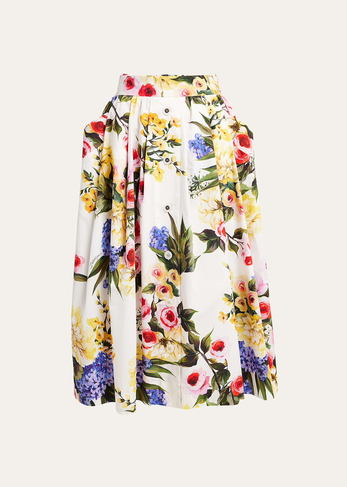 Shop Dolce & Gabbana Floral Print Poplin Midi Skirt In White Prt
