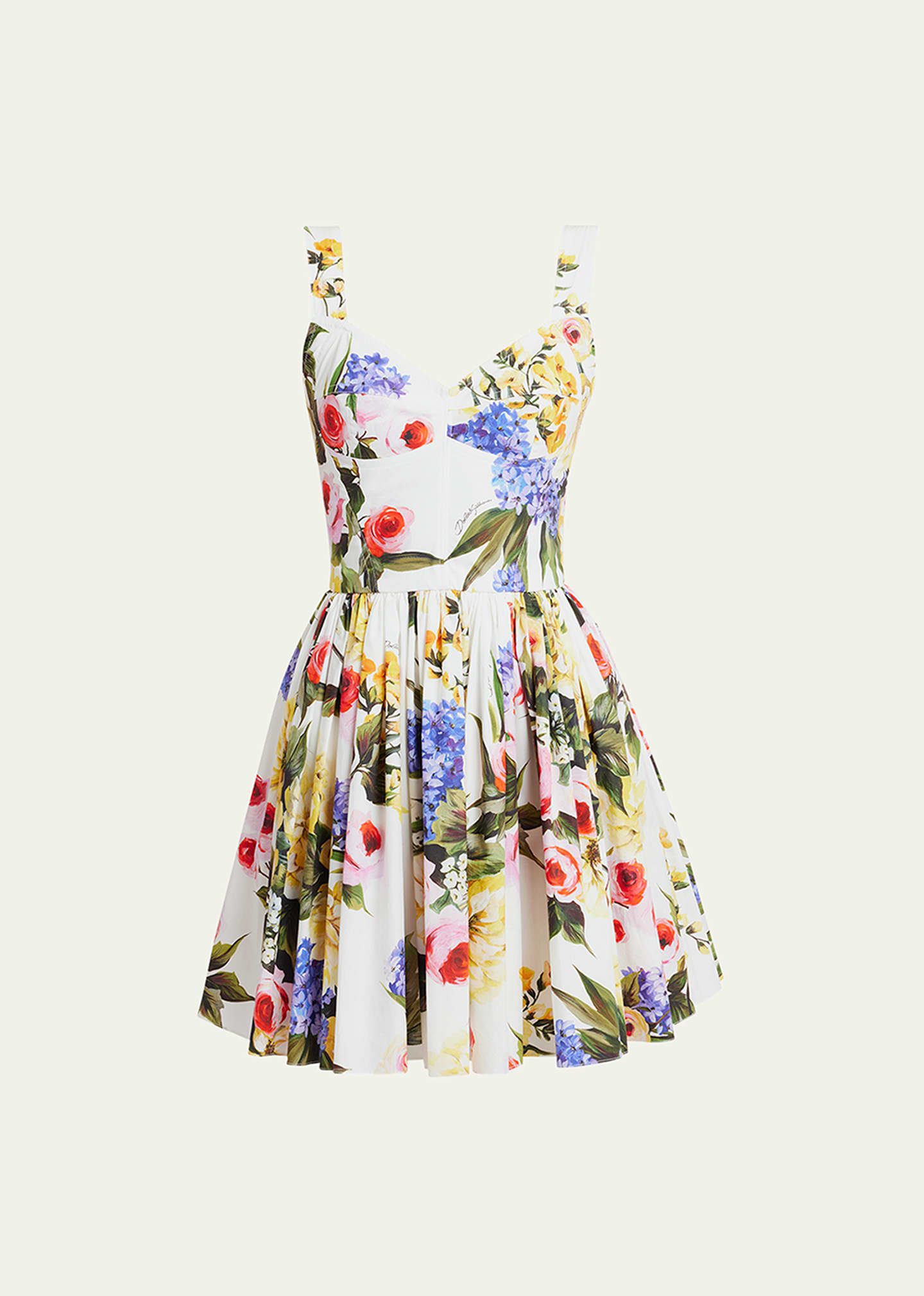 Shop Dolce & Gabbana Floral Print Poplin Mini Dress With Corsetry Construction In Whtprtgard
