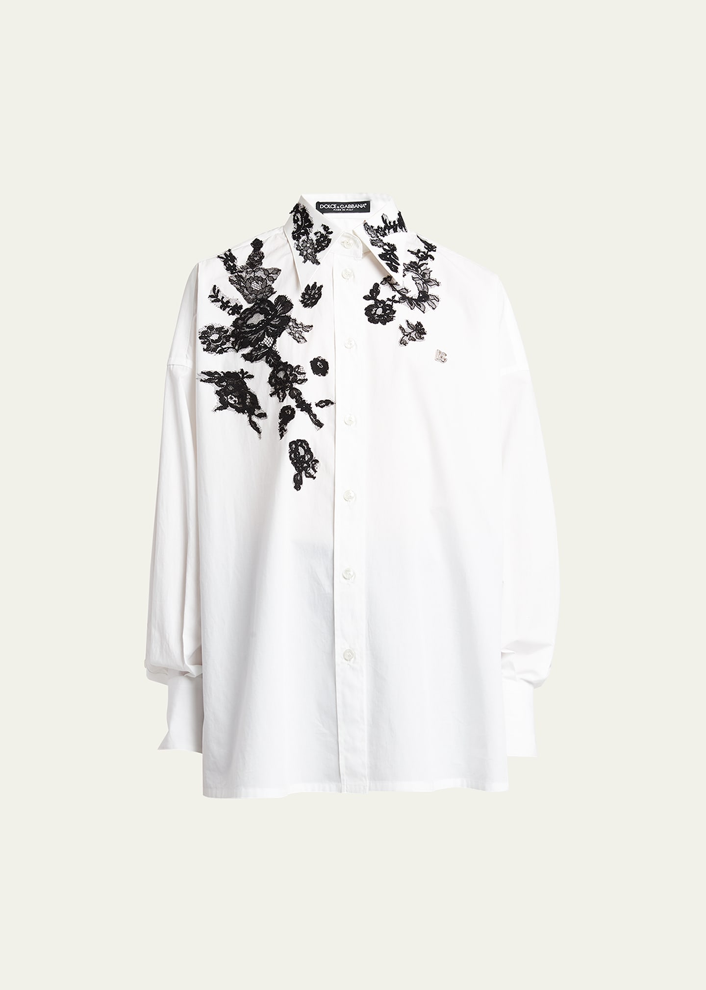 Shop Dolce & Gabbana Poplin Button-front Shirt With Floral Lace Detail In Opt. White