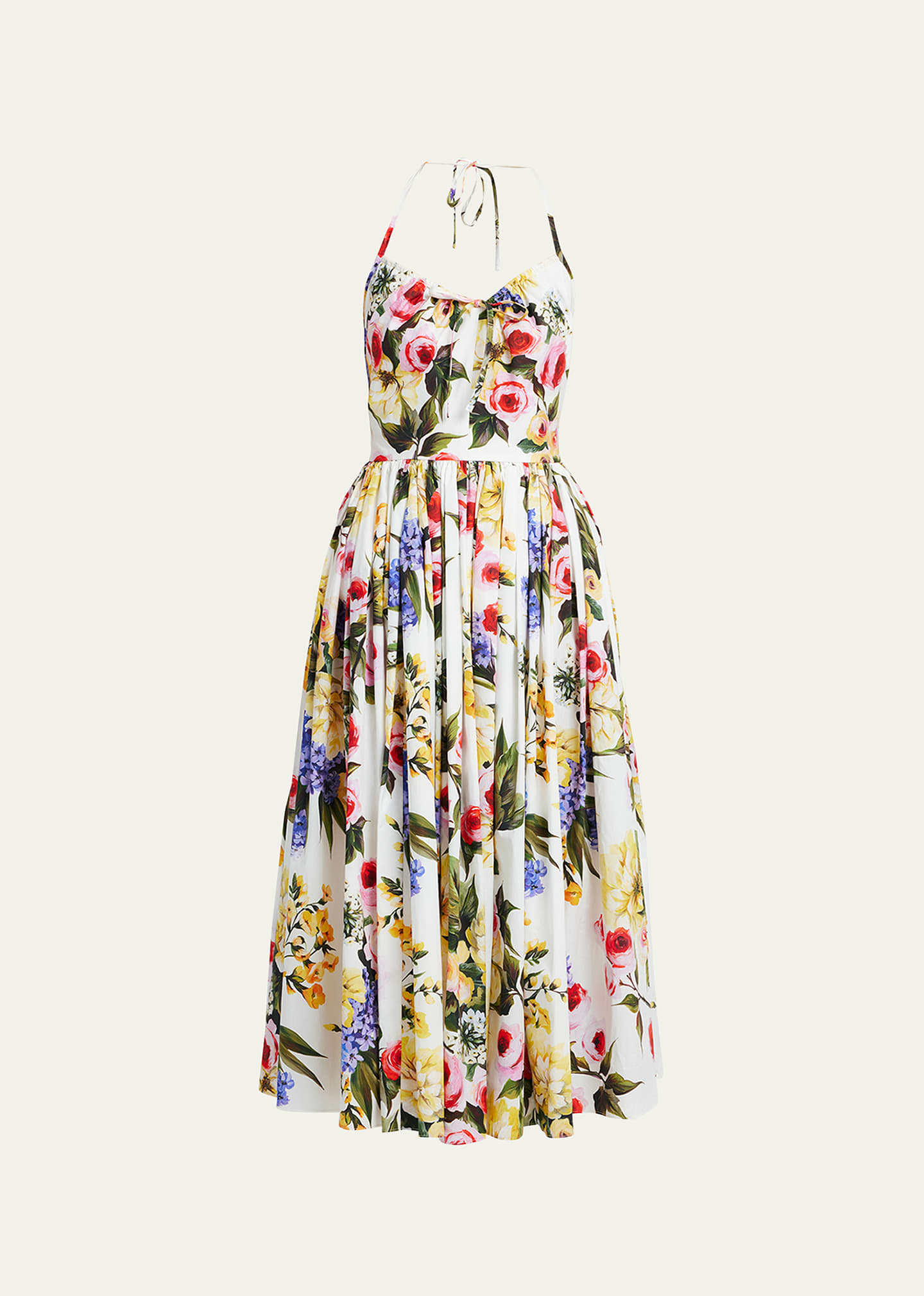 Shop Dolce & Gabbana Floral Print Poplin Halter Midi Dress In Whiteprint