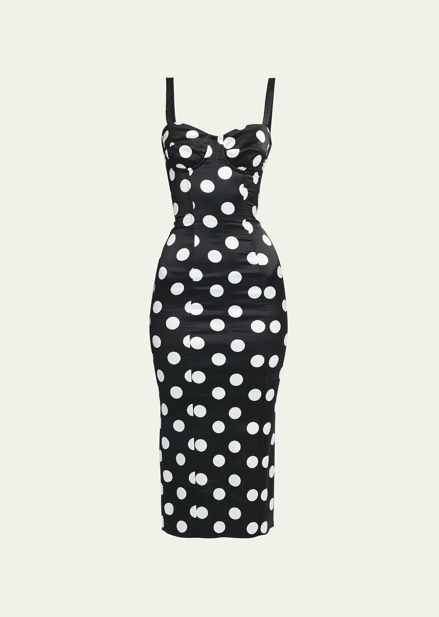 Dolce & Gabbana Corseted Polka-dot Satin Midi Dress In Blkpoiswht