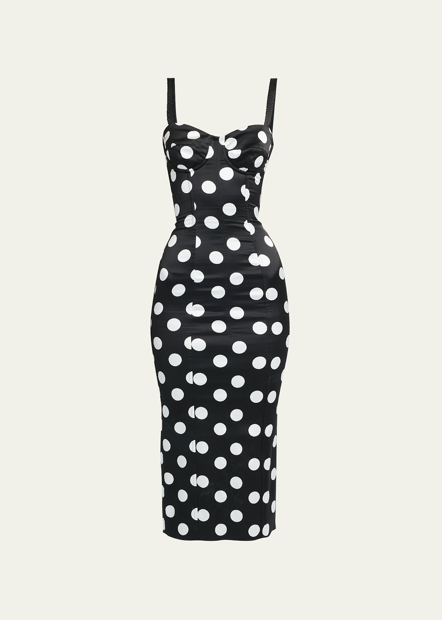 Shop Dolce & Gabbana Polka-dot Sweetheart Sheath Dress In Blkpoiswht