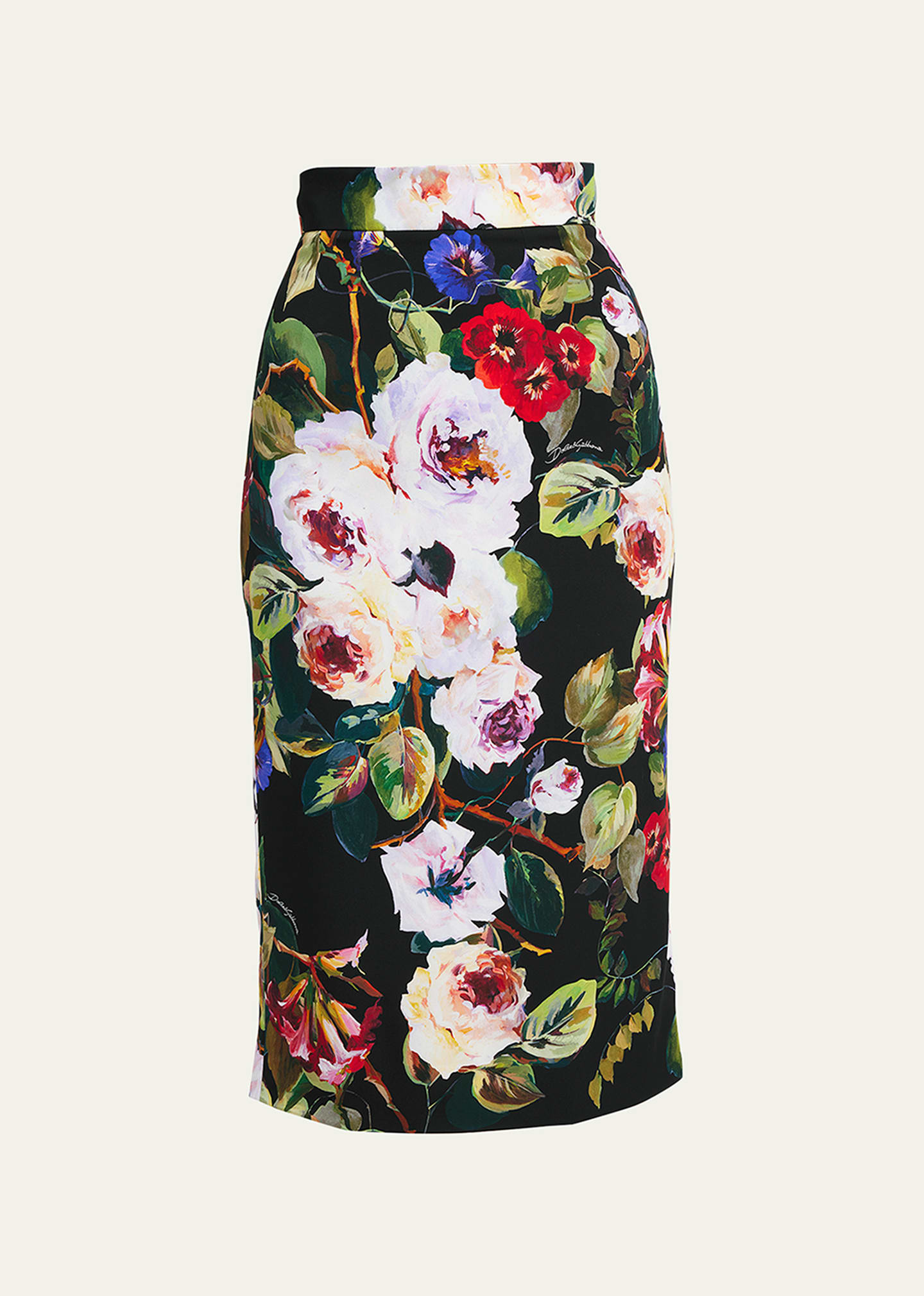 Shop Dolce & Gabbana Floral Print Midi Skirt In Black Prt