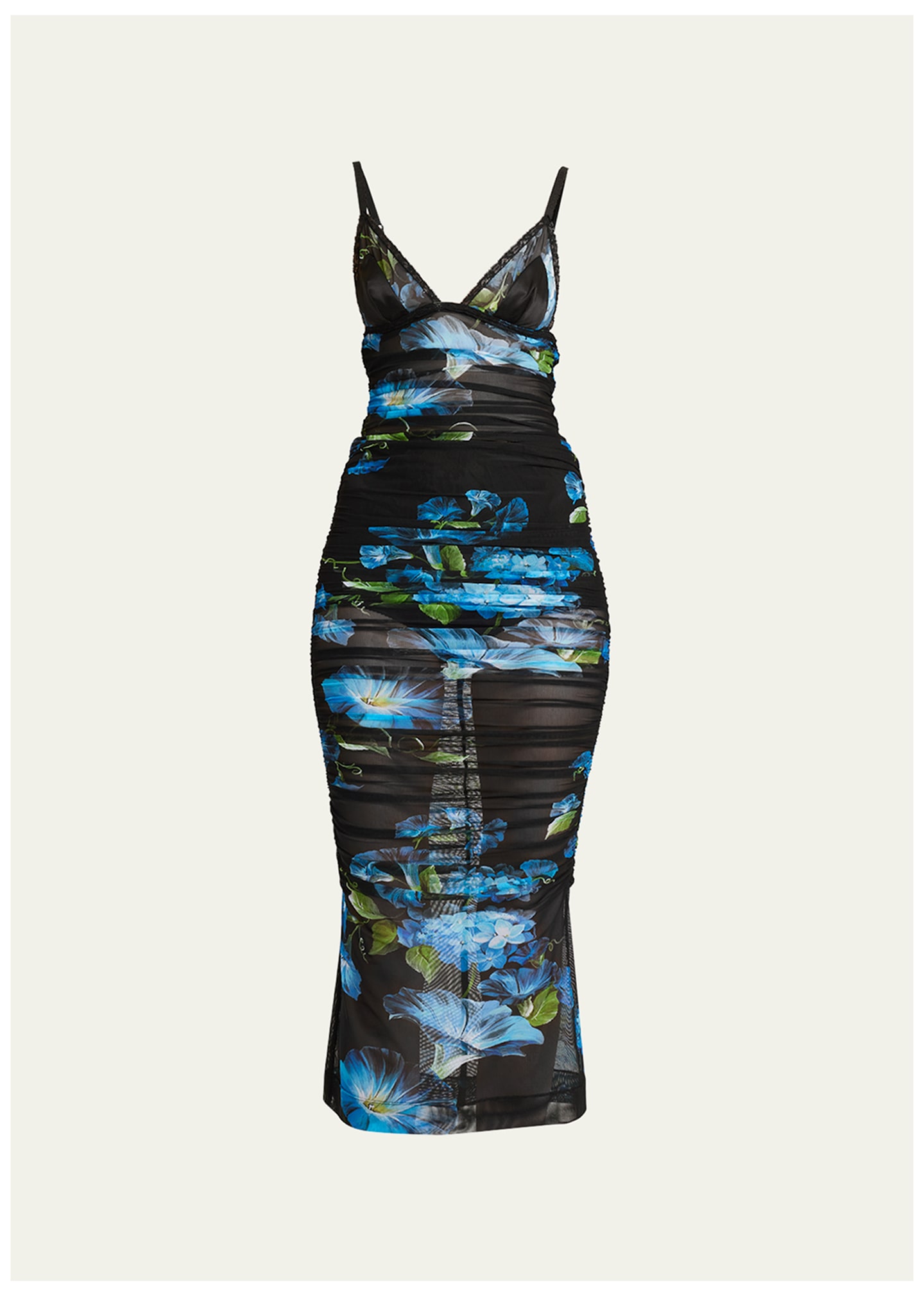 Dolce & Gabbana Bluebell Print Tulle Midi Slip Dress In Blkprtflow