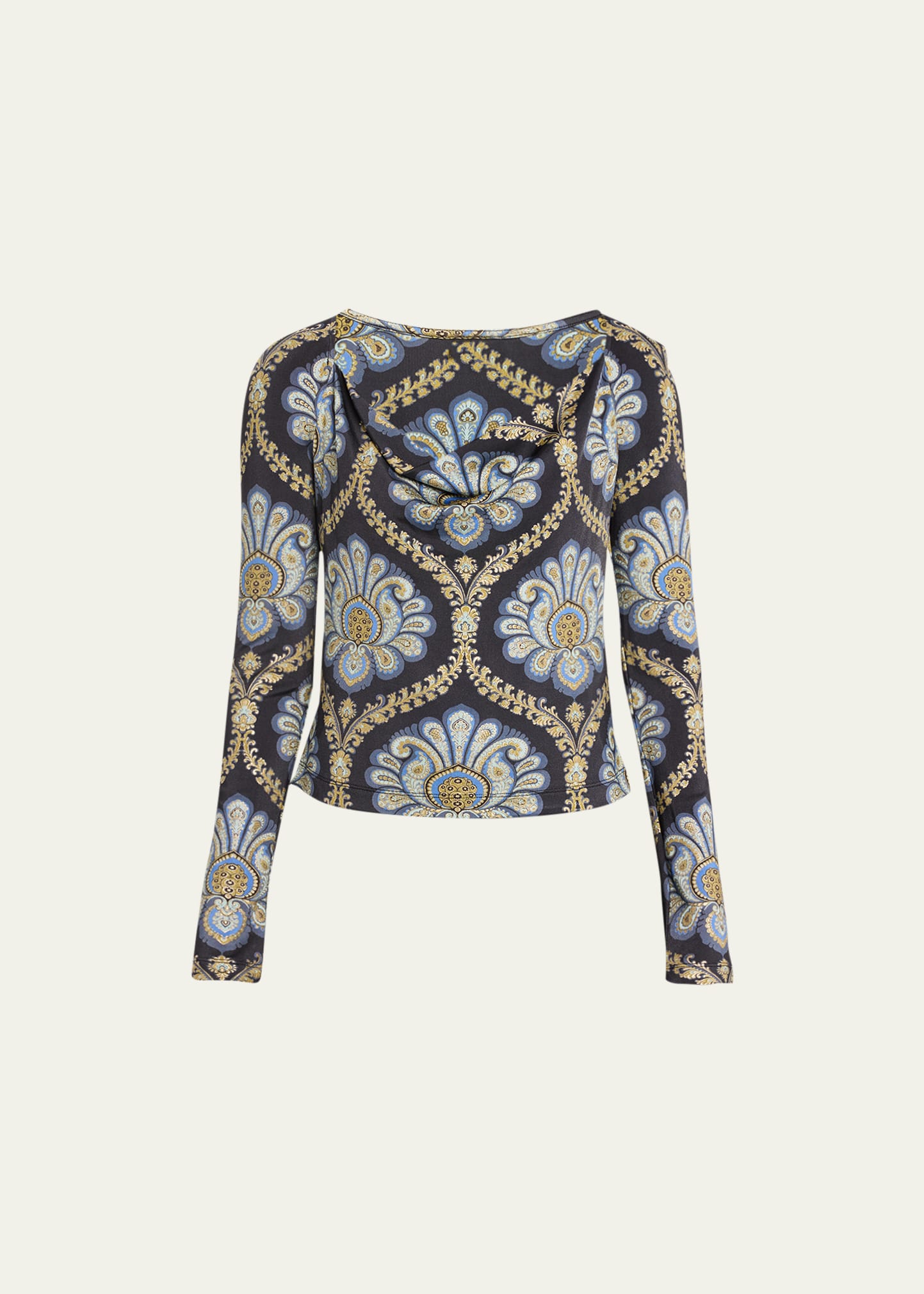 Etro Printed Jersey Open-neck Knit Top In Print On Blue Bas