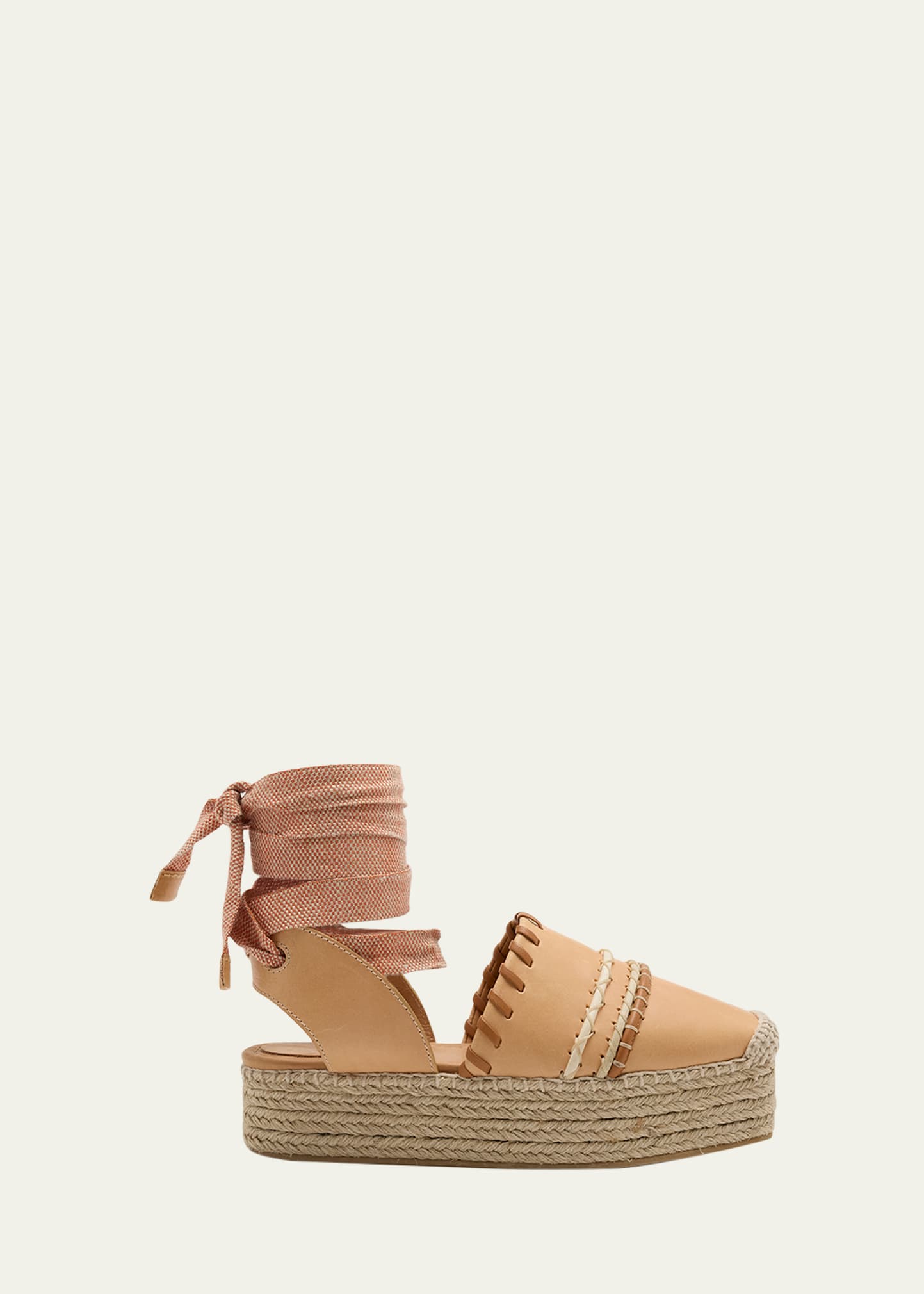 Shop Ulla Johnson Abia Topstitch Leather Ankle-wrap Espadrilles In Natural