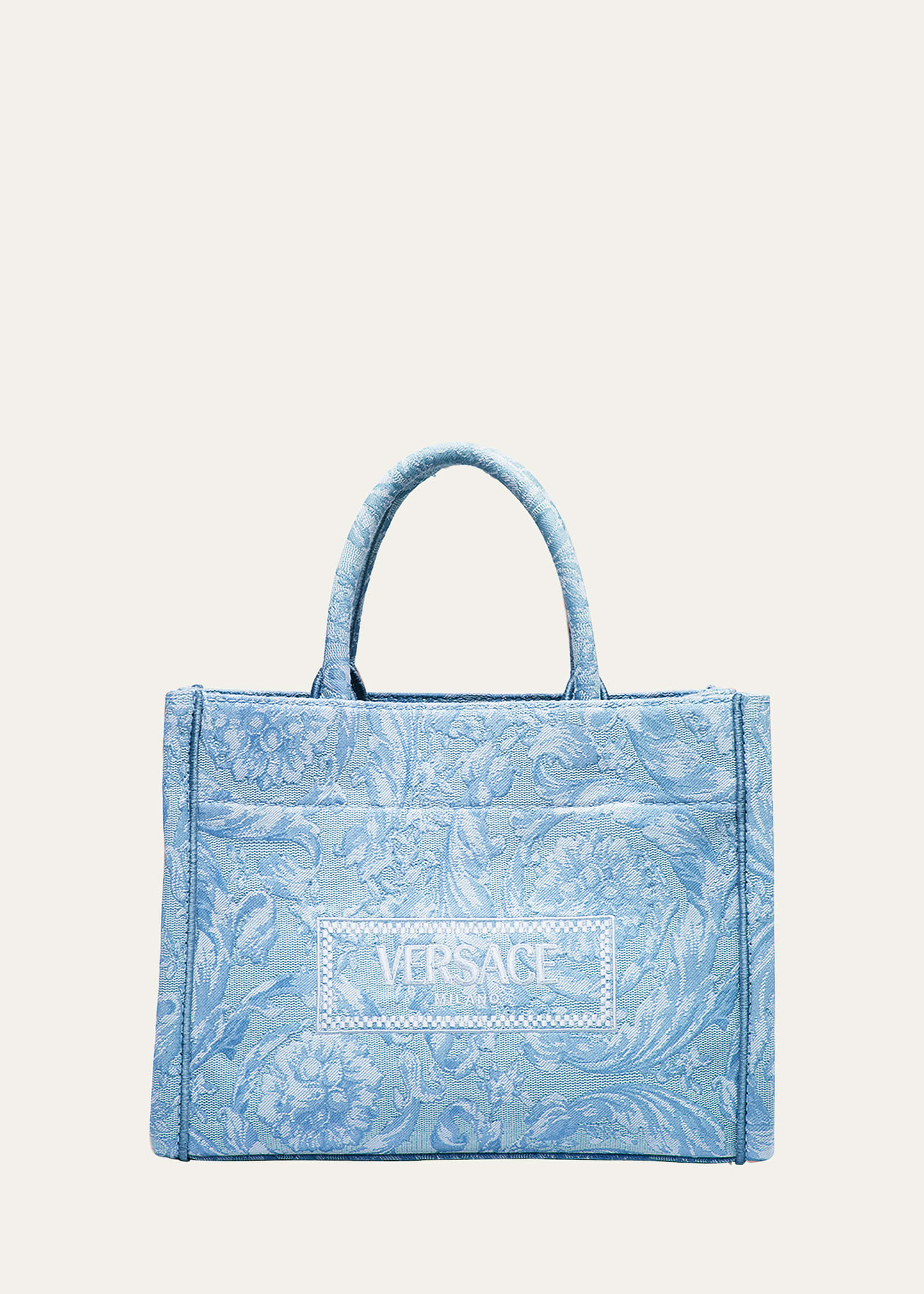 Shop Versace Athena Large Jacquard Tote Bag In 2ve9v Baby Blue G