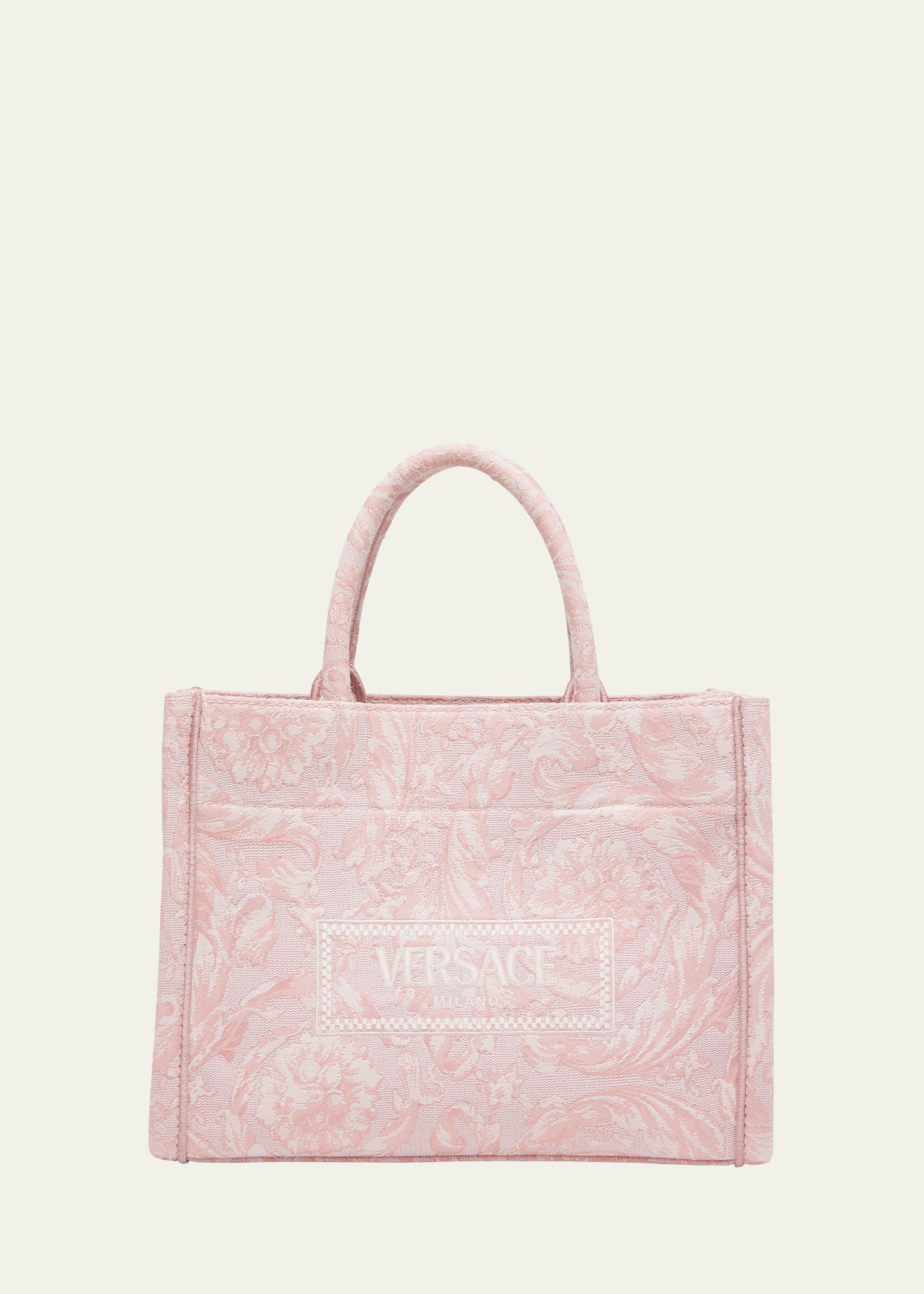 Versace Athena Small Jacquard Tote Bag In 2pq2v Pink Rose V