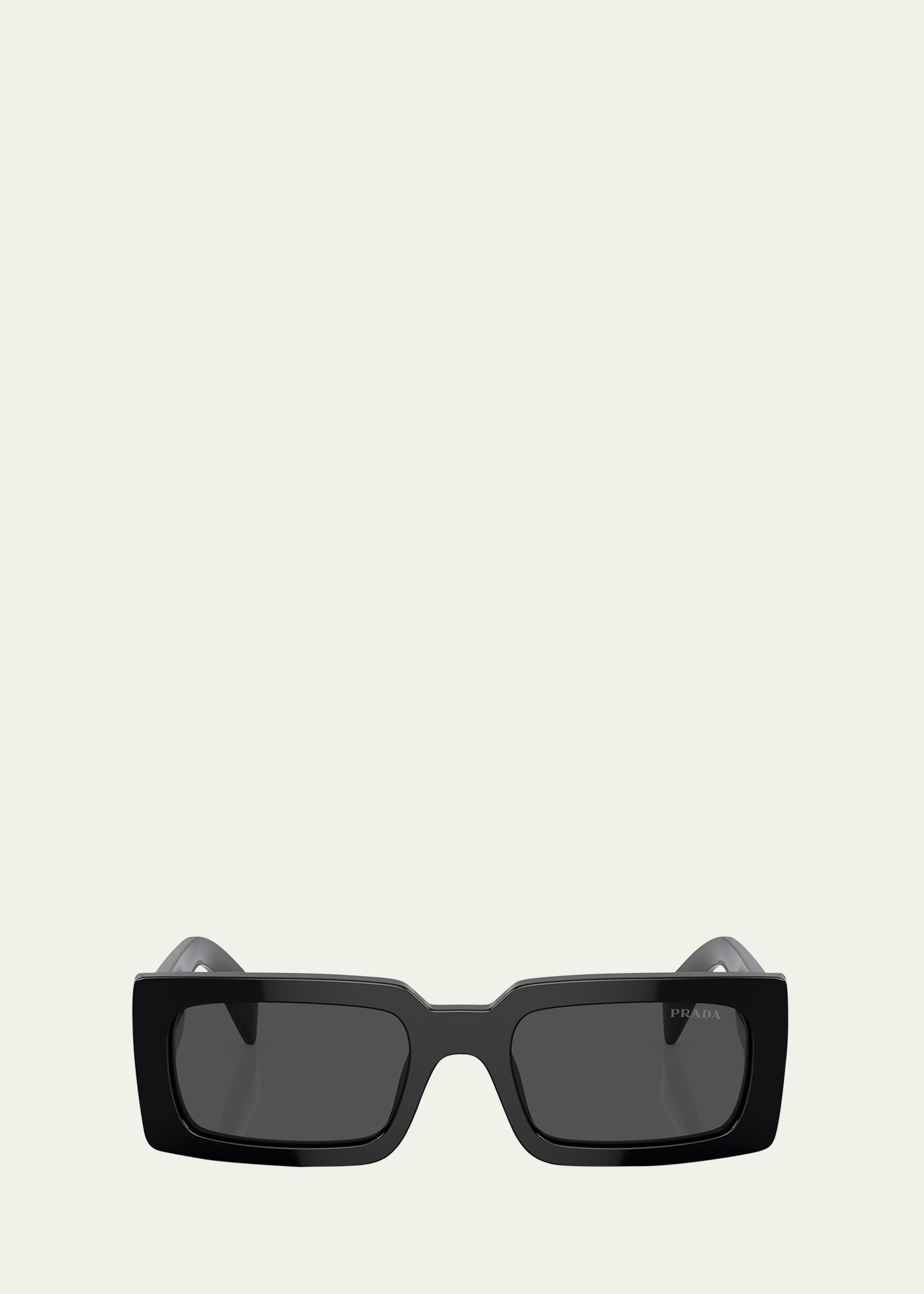 Shop Prada Logo Acetate Rectangle Sunglasses In Black