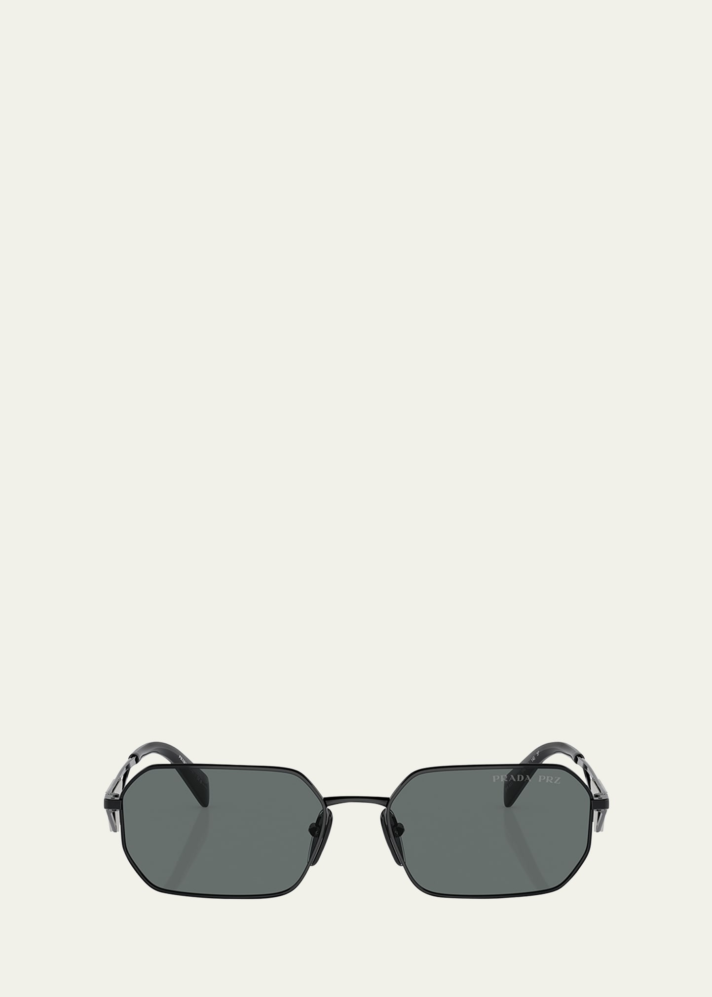 Shop Prada Polarized Steel Rectangle Sunglasses In Black