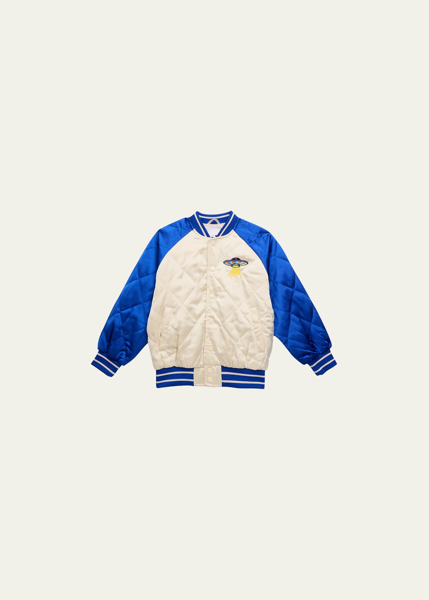 Shop Molo Boy's Haru Quilted Ufo Graphic Bomber Jacket In Summer Sand