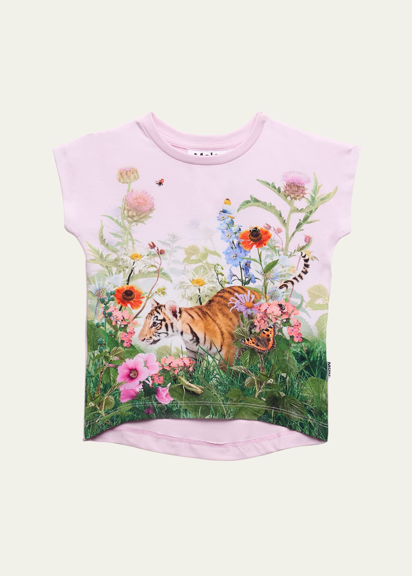 Molo Kids' Girl's Ragnhilde Cat Graphic T-shirt In Garden Explore