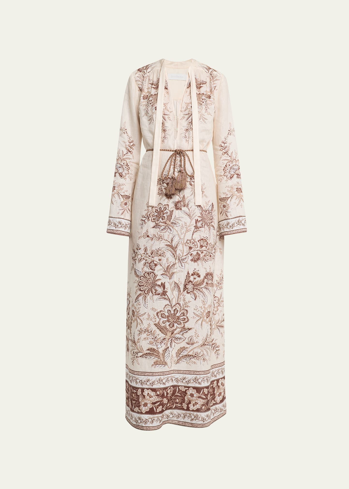 Zimmermann Junie Floral Long-sleeve Maxi Dress In Beige Floral