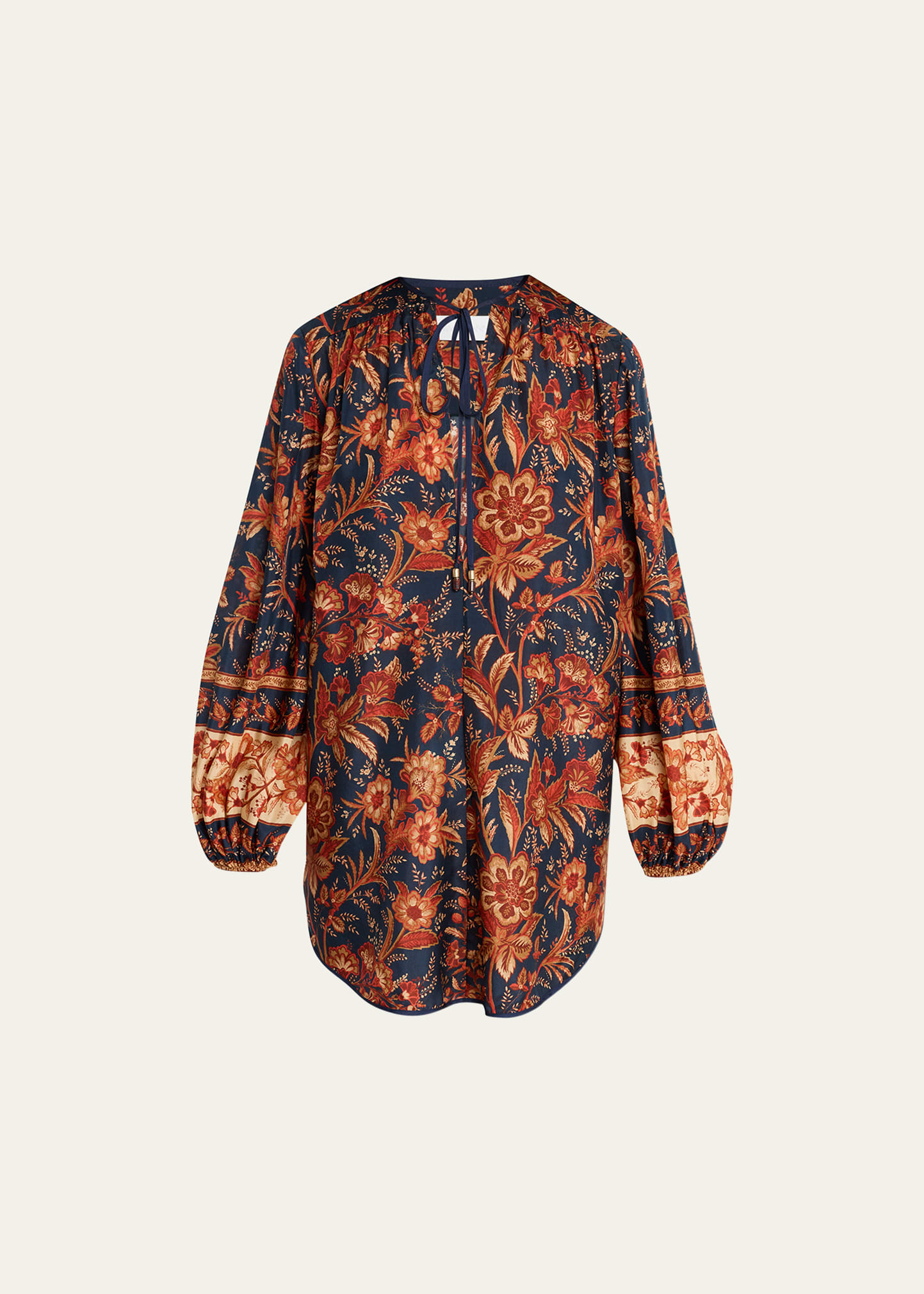 Zimmermann + Net Sustain Junie Tie-detailed Floral-print Organic Silk Blouse In Dark Navy Floral