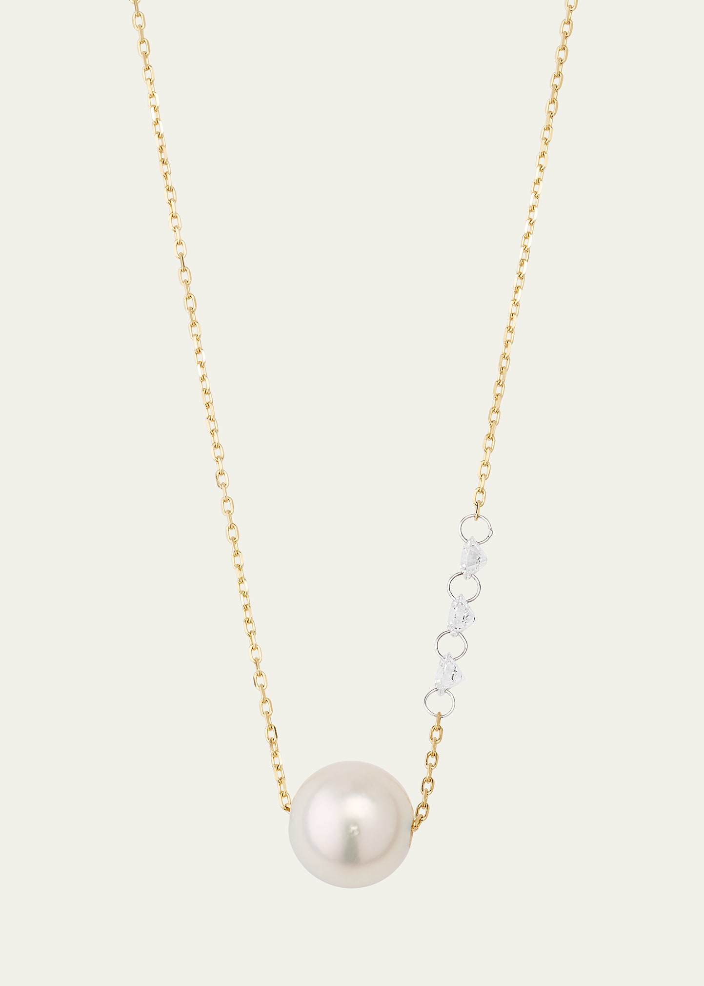14K Yellow Gold Necklace with Diamonds and Sliding Akoya Pearl