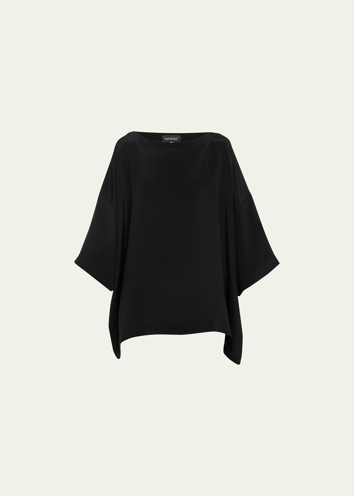 Eskandar Three-quarter Sleeve Bateau Neck Tunic Top (long) In Black