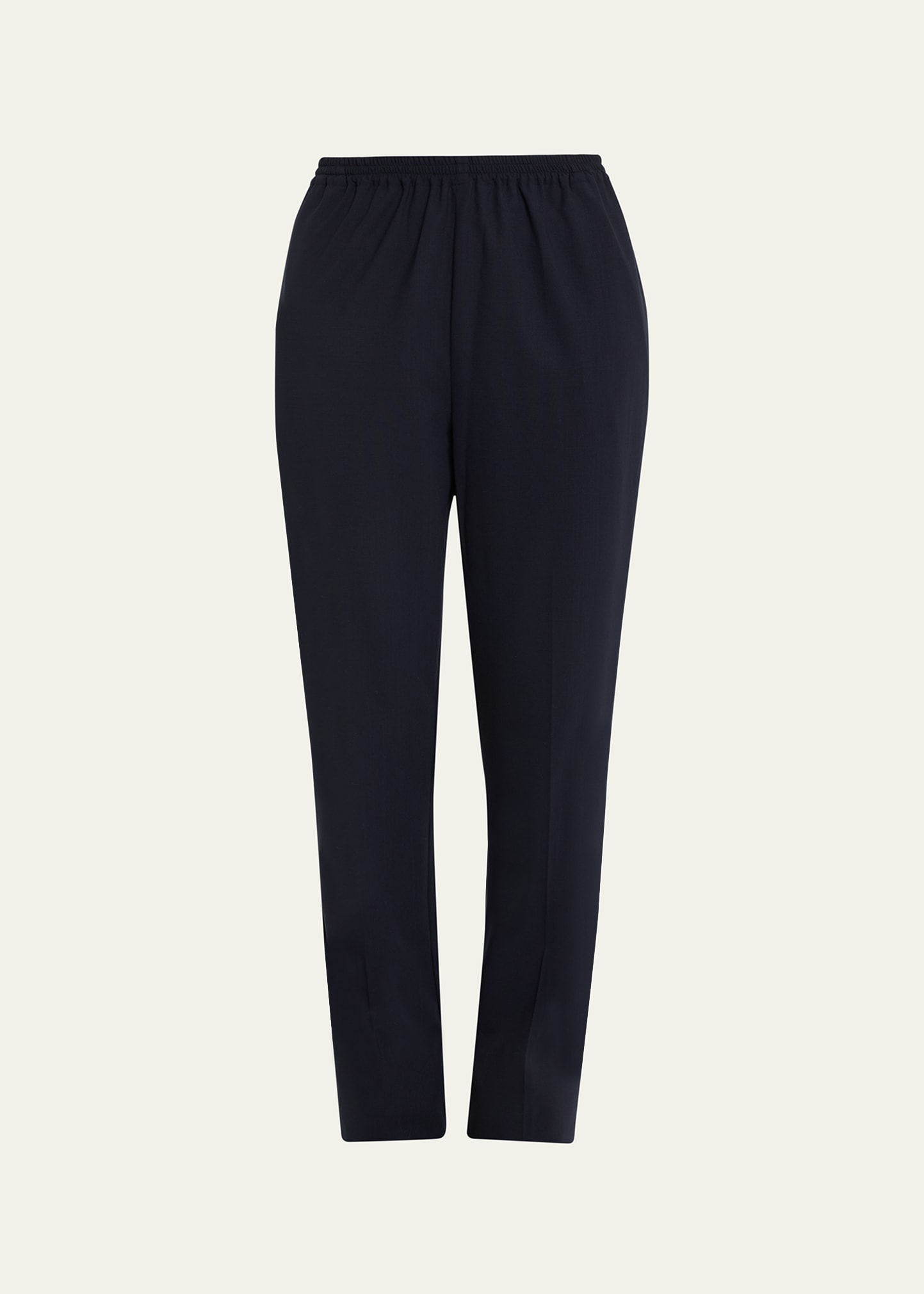 Eskandar Narrow Elastic Waist Wool Trousers In Navy