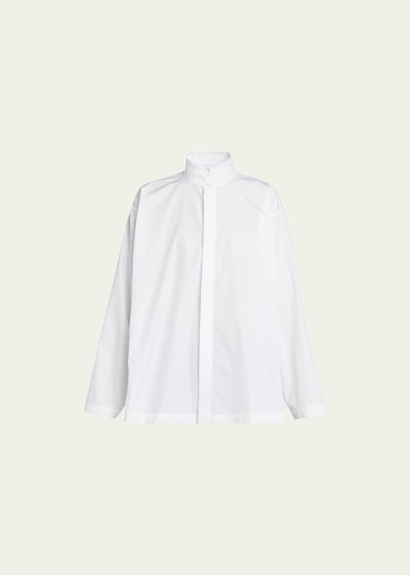 Eskandar Side-panel Shirt With Double Stand-collar (mid Plus Length) In White