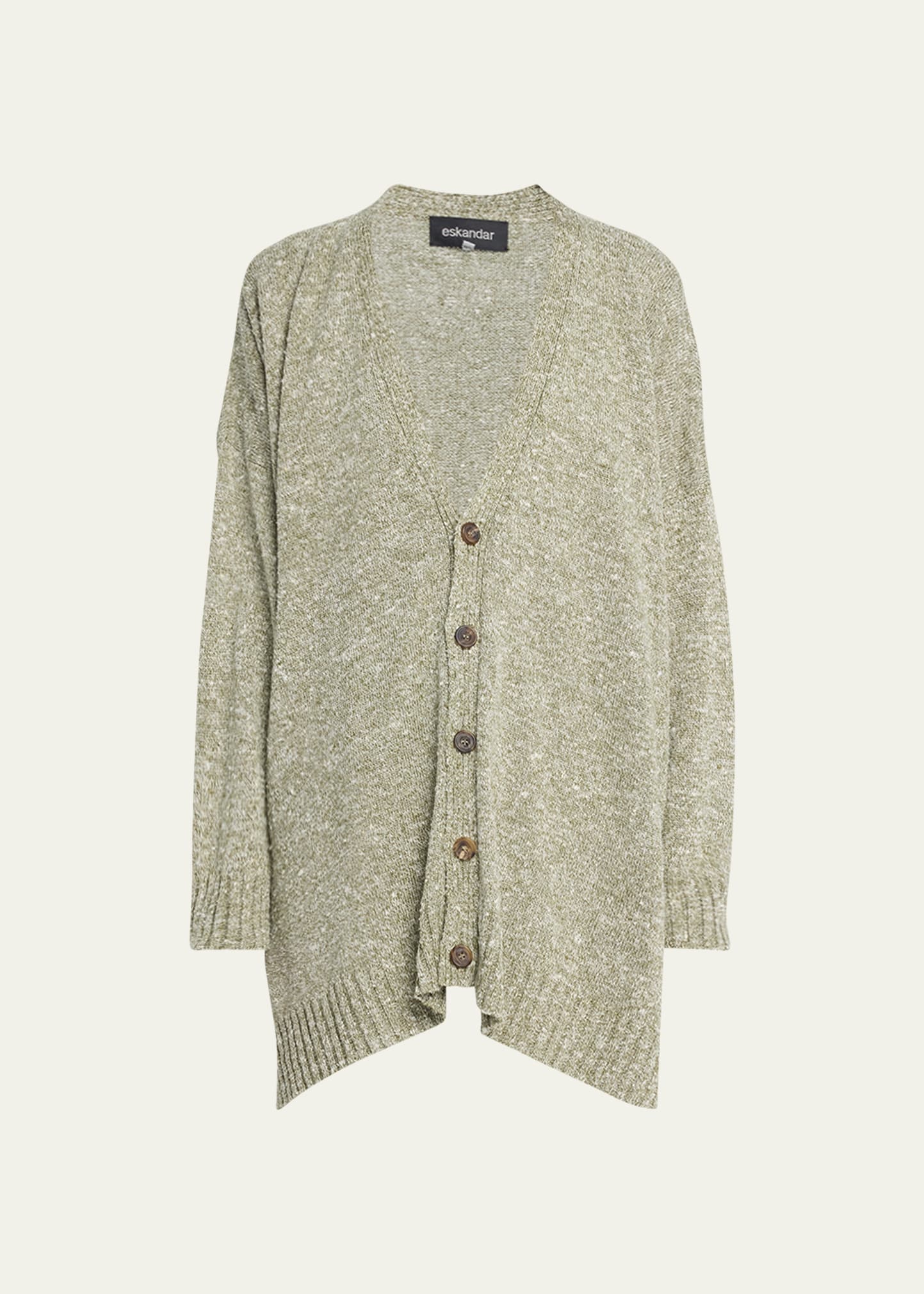 Eskandar V-neck Cardigan (mid Plus Length) In Olive