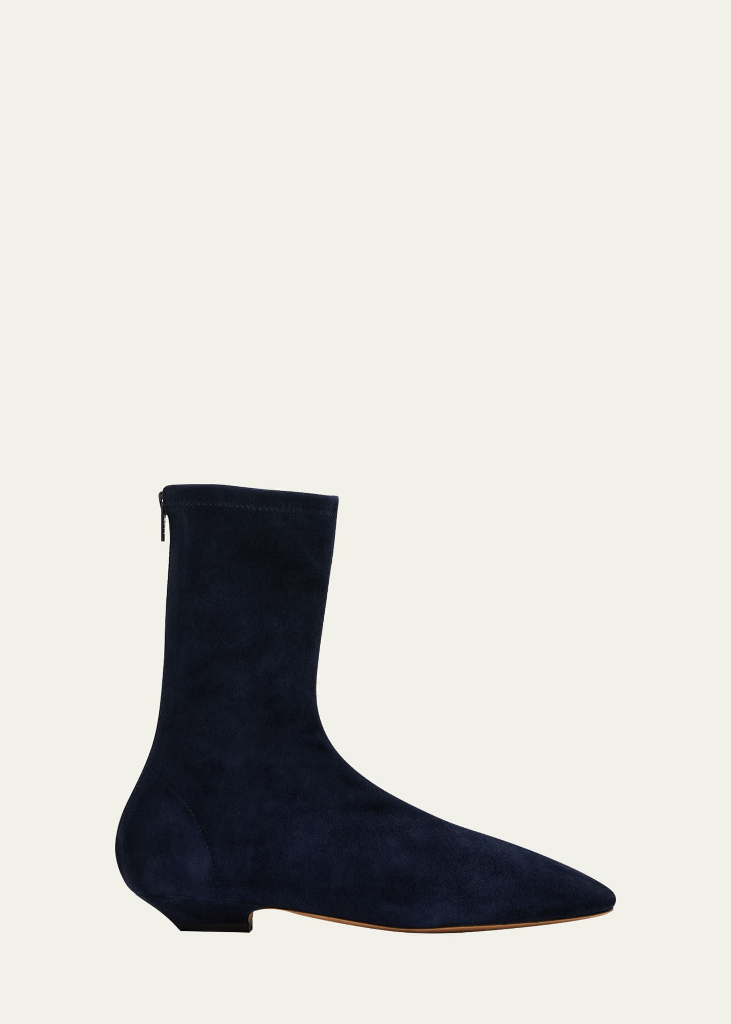 Khaite Apollo Suede Zip Ankle Boots In Midnight Navy