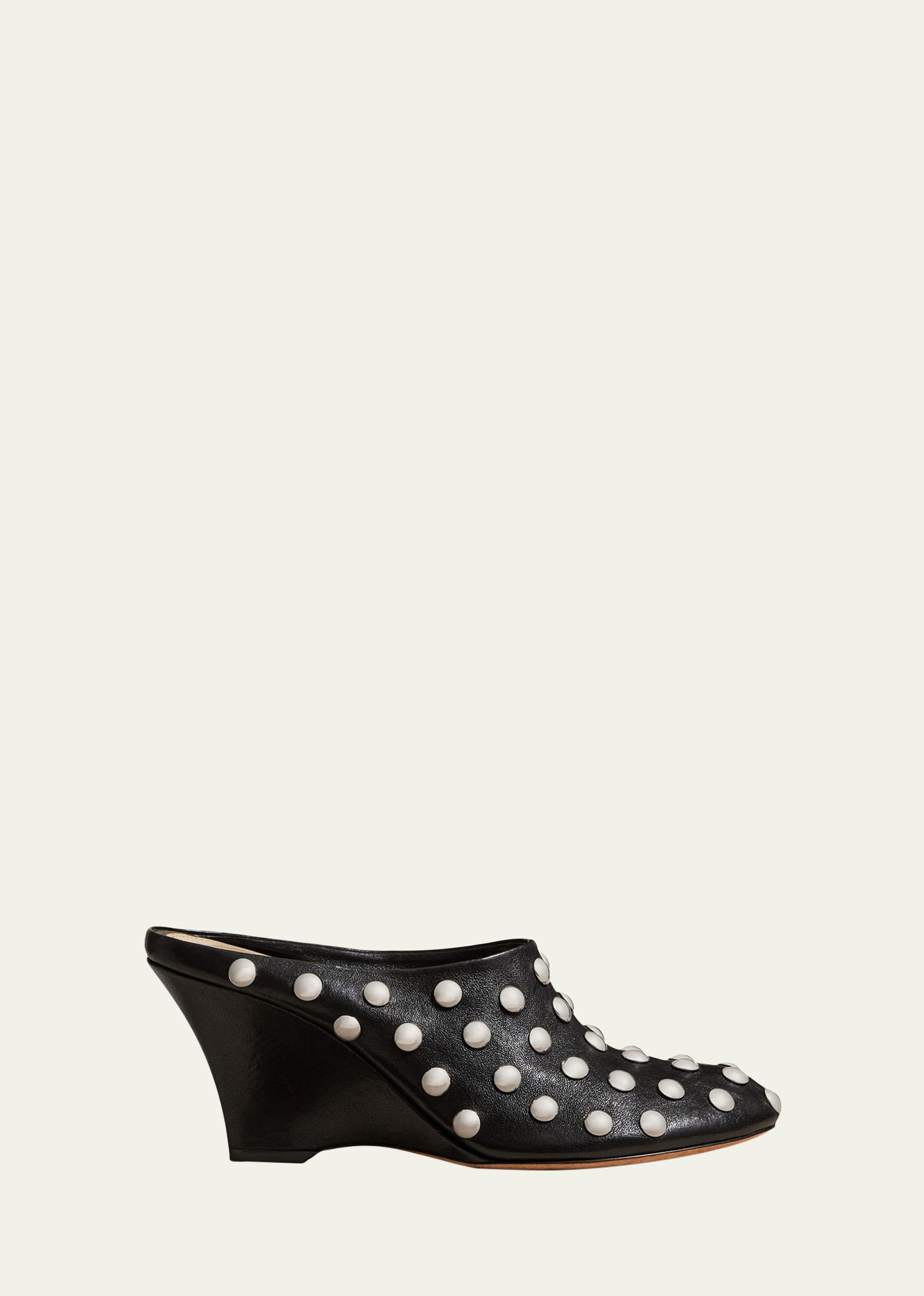 Shop Khaite Apollo Stud Leather Wedge Mules In Black