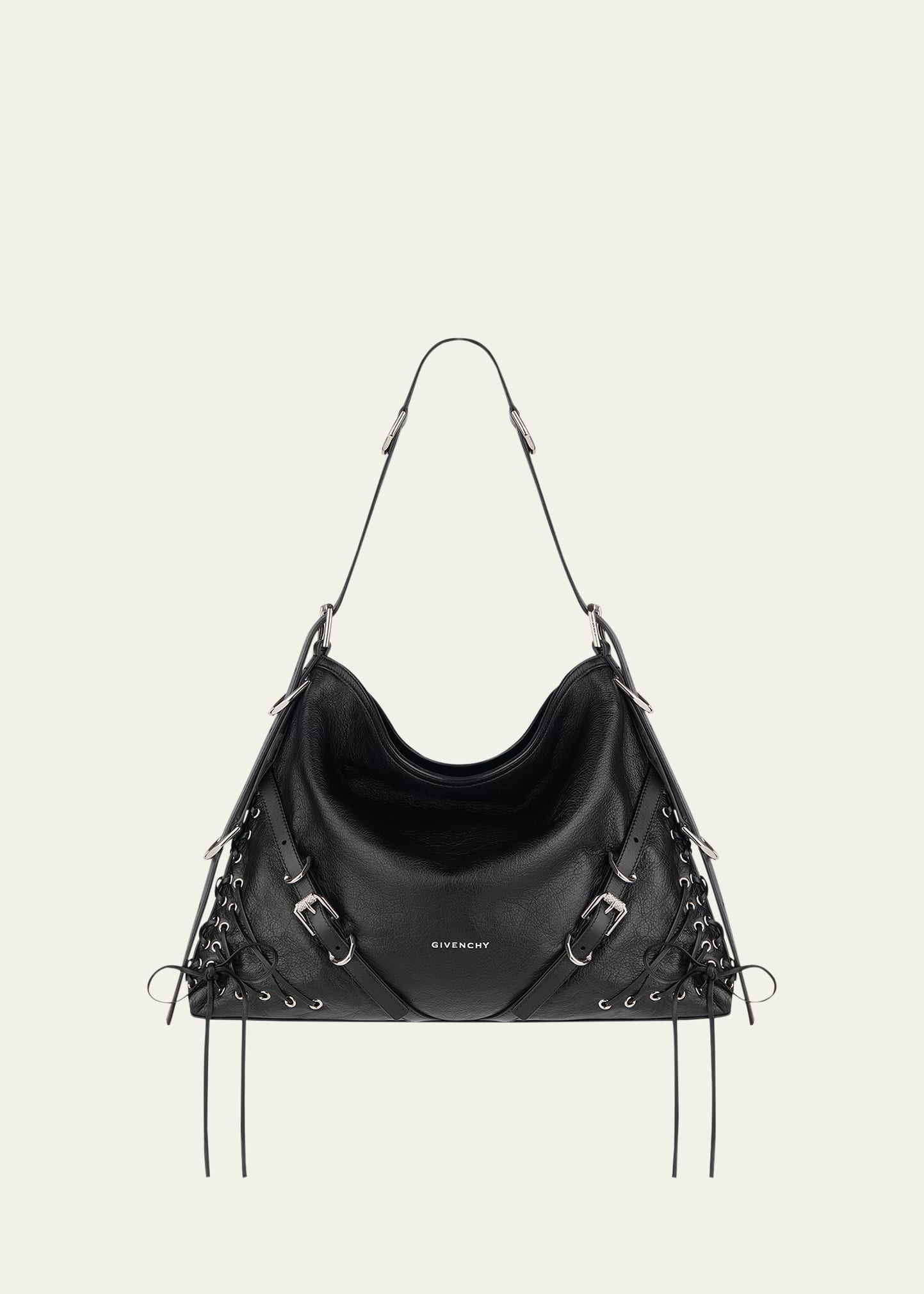 Givenchy Medium Voyou Shoulder Bag In Leather With Corset Straps In 001 Black