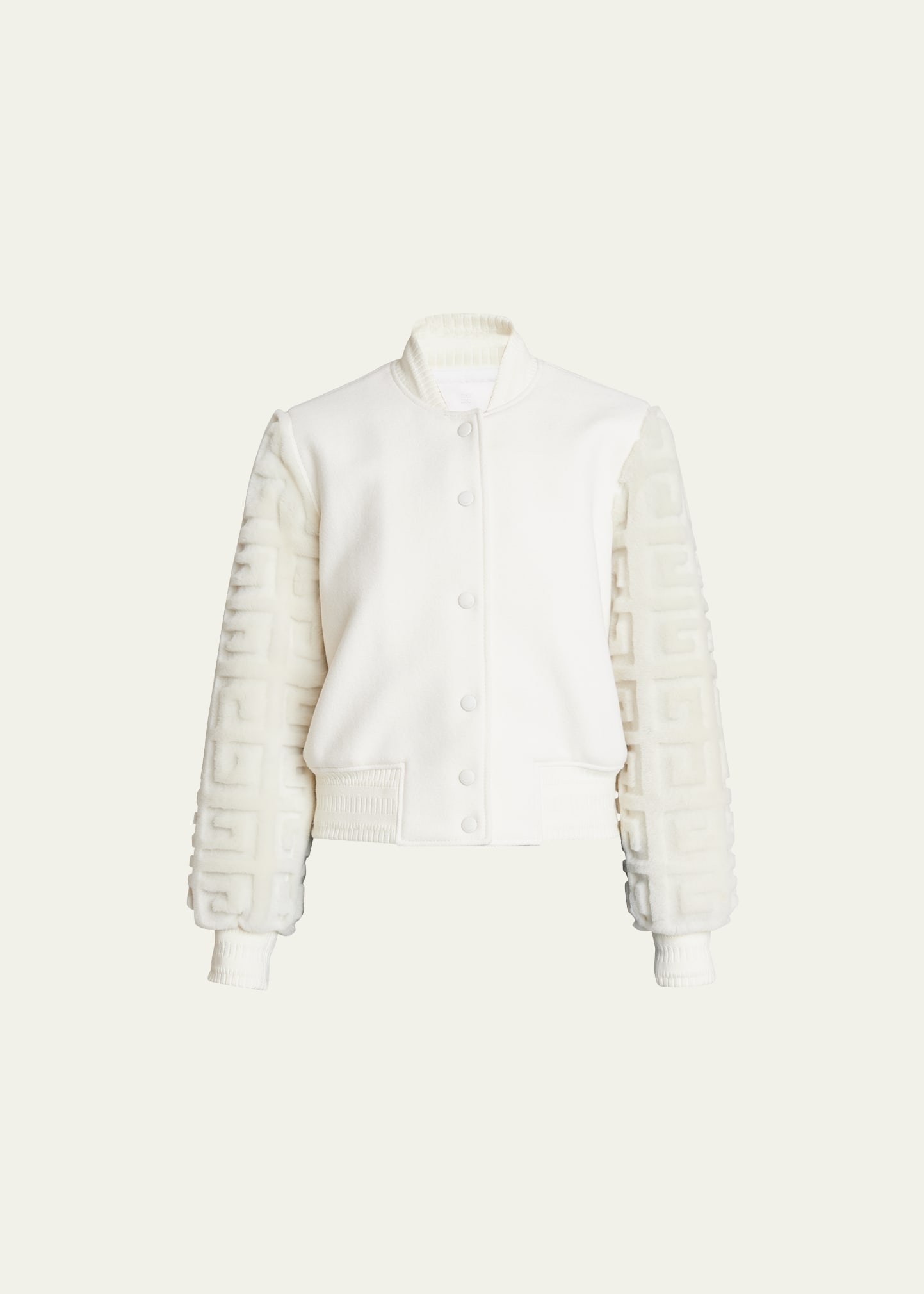 Givenchy Embossed Shearling-sleeve Varsity Jacket In White