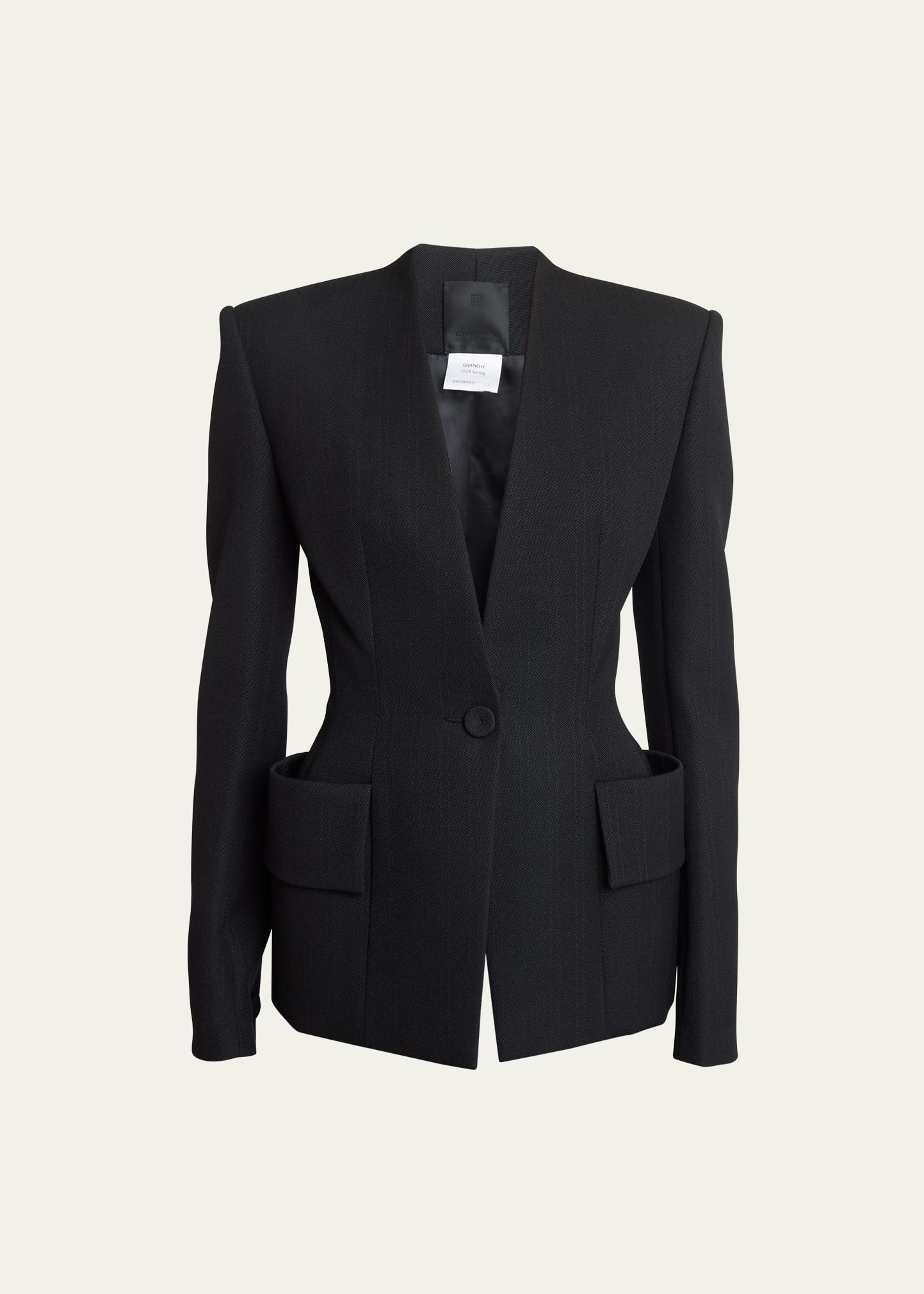 Shop Givenchy One-button Cinched Waist Wool Blazer In Black