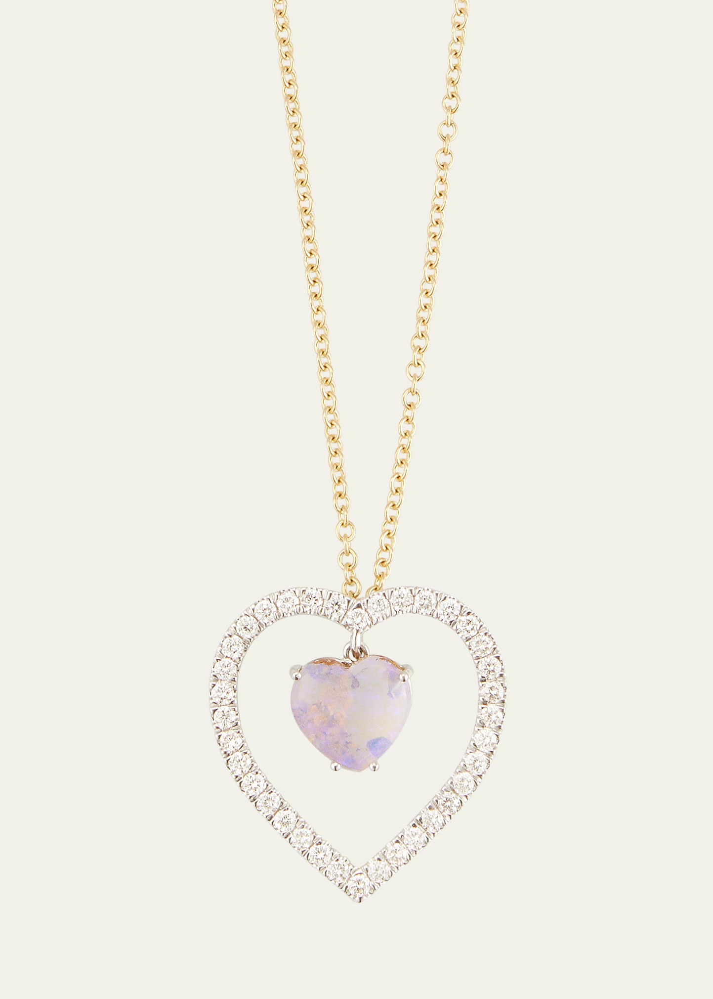 18K Yellow Gold Diamond and Opal Heart Pendant Necklace